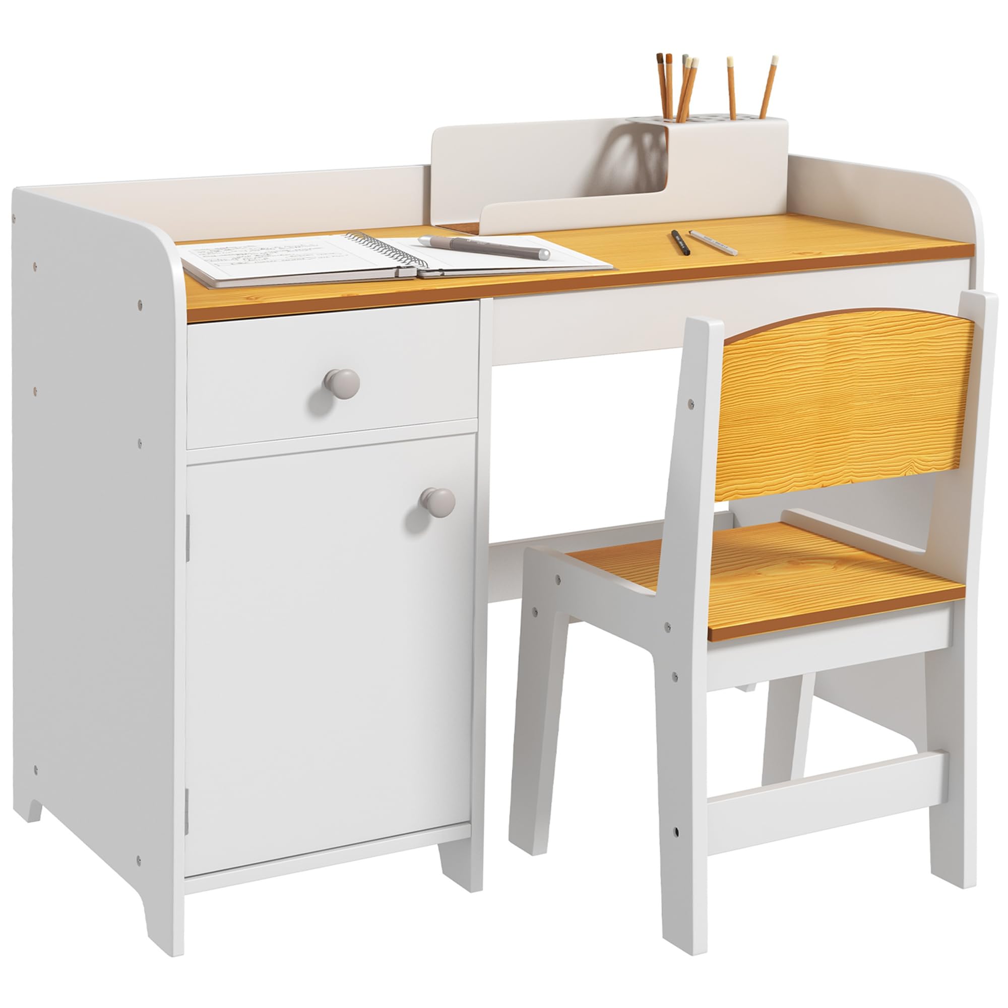 Qaba Kids Study Desk and Chair Set with Storage Drawer - Adjustable Children's Learning Table for Arts & Crafts, Homework, Homeschooling - Perfect for Bedroom, Playroom & Classroom (White)