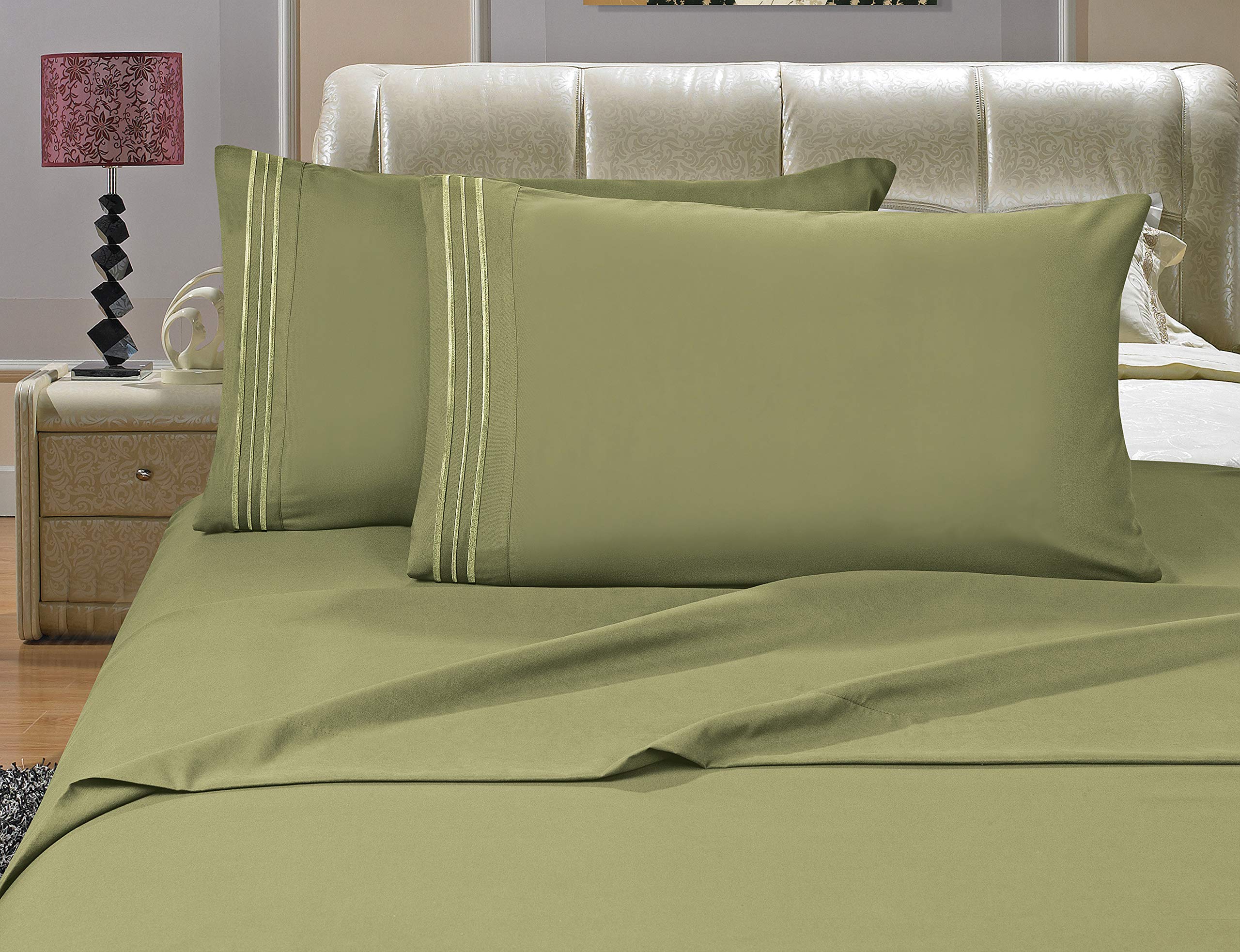 Luxury 1500 Thread Count 4-Piece Bed Sheet Set - Wrinkle, Fade & Stain Resistant - Deep Pocket Fits Twin/Twin XL Mattress - Premium Soft Sage Green Bedding for Ultimate Comfort - Perfect for Guest Rooms, Dorms & Cozy Bedroom Retreats
