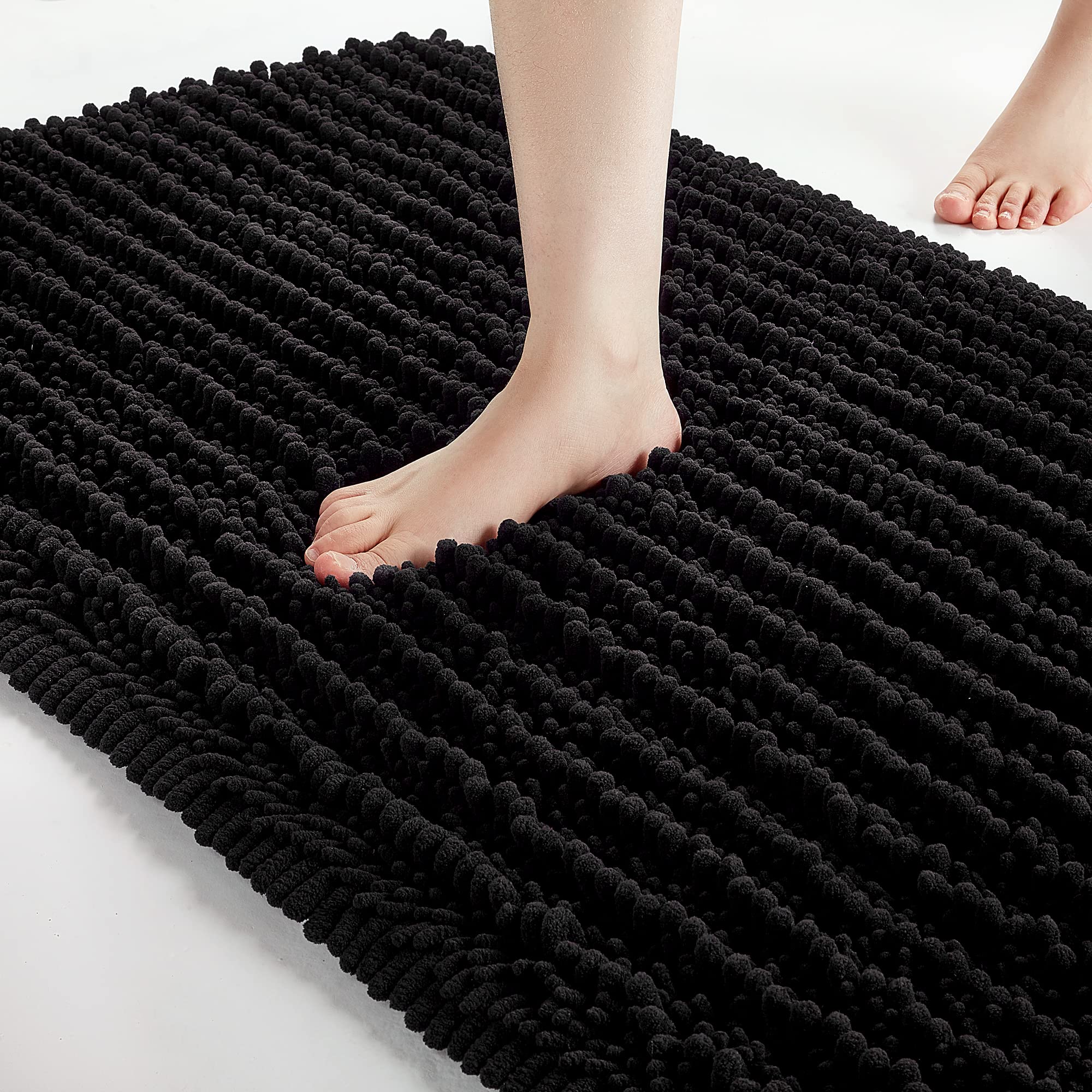 FLOLEOPA Soft Plush Microfiber Bathroom Rugs - Super Absorbent, Non-Slip Machine Washable Bath Mats for Tub, Shower & Bathroom Floor (17x24 Inches, Black) - Perfect for Bathroom Safety & Comfort