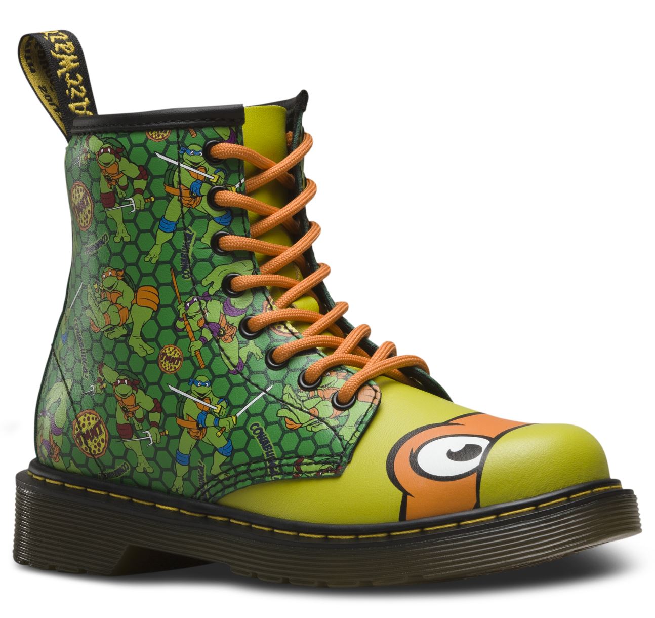 Dr. Martens 1460 Kids TMNT Michelangelo Green Leather Boots - Stylish & Durable for School, Play & Everyday Wear