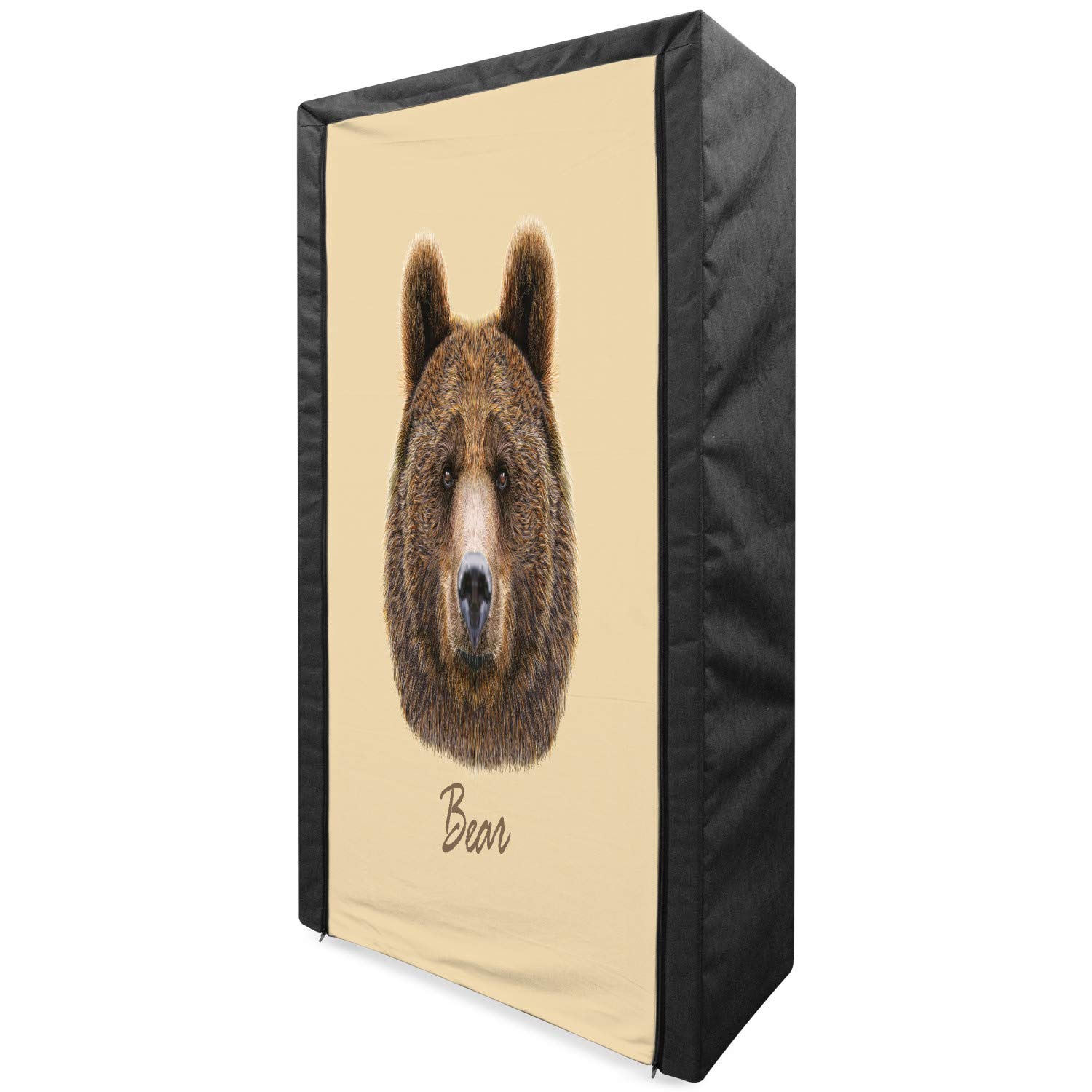 Ambesonne Bear Portable Fabric Wardrobe - Realistic Wildlife Animal Print Closet Organizer with Shelves, 33.5 Inch, Brown Sand - Perfect for Bedroom, Closet & Dorm Storage Organization