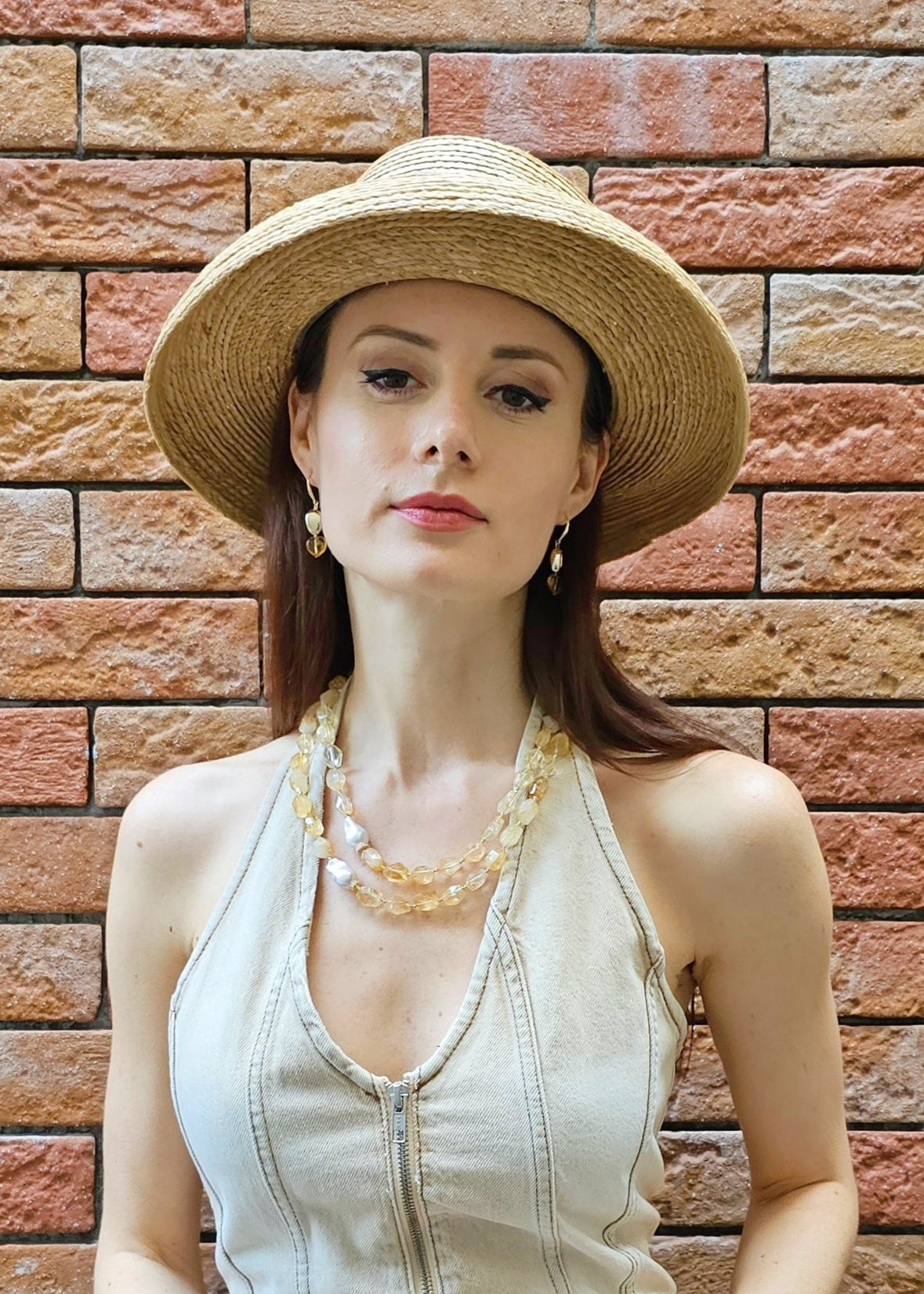 Modern Style Heart Citrine Dangle Earrings for Women - Elegant Gold Plated Jewelry Gift for Valentine's Day, Anniversary & Special Occasions - PE039