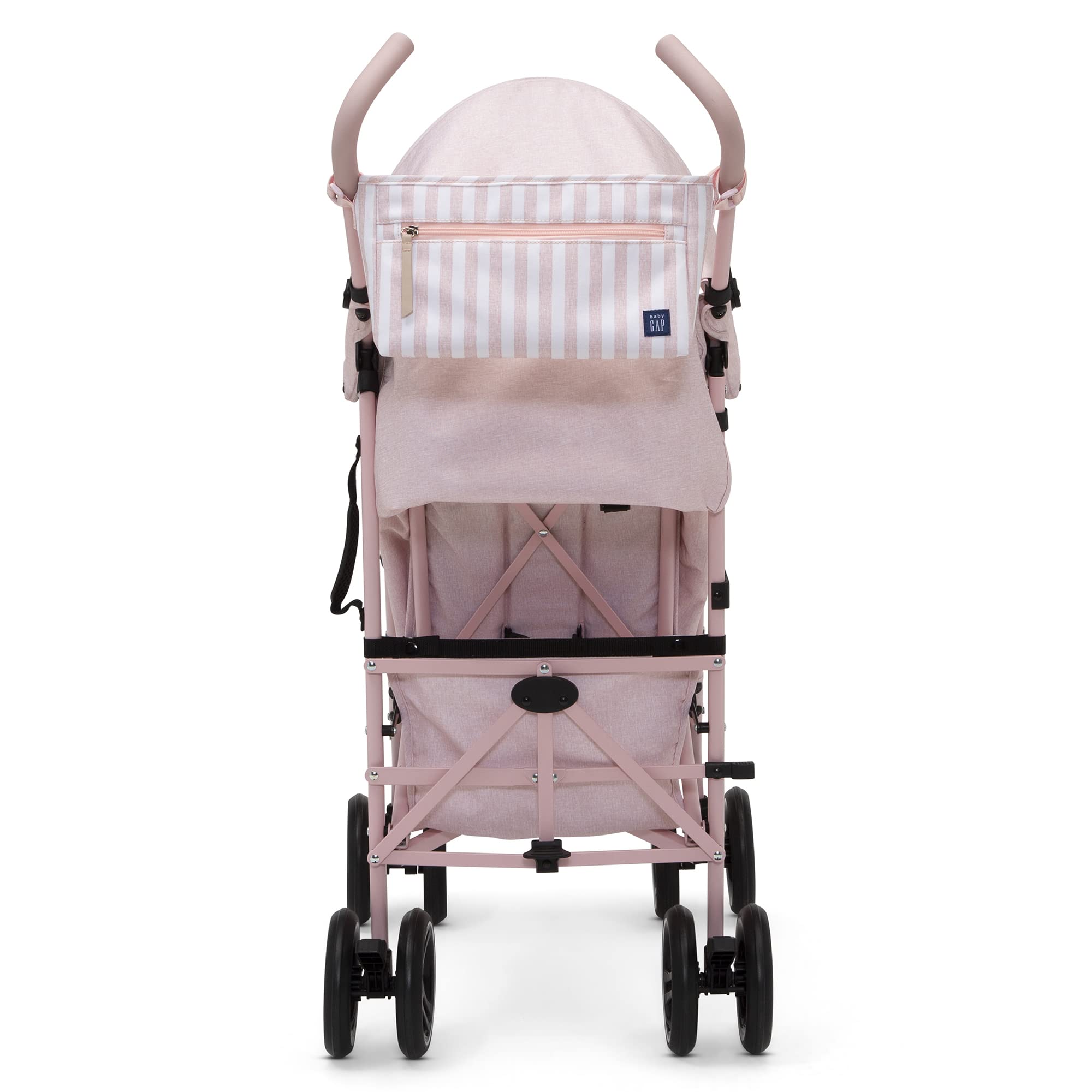BabyGap Classic Lightweight Stroller with Recline - Compact Foldable Travel Stroller with Removable Parent Organizer - Eco-Friendly Sustainable Baby Stroller in Pink Stripes - Perfect for Newborns, Toddlers & Air Travel