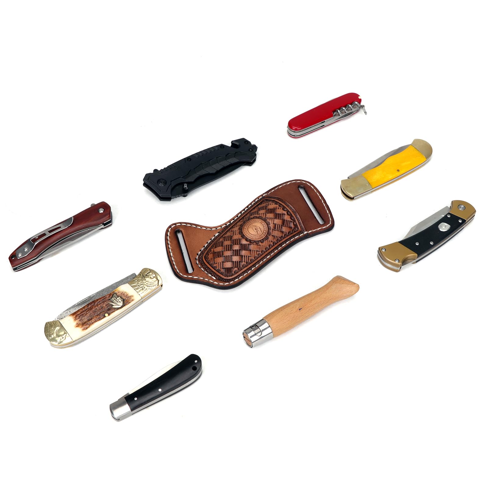 Premium Leather Belt Sheath for Large Folding Knives - Durable EDC Knife Holder & Holster Case - Perfect for Camping, Hunting, and Outdoor Adventures