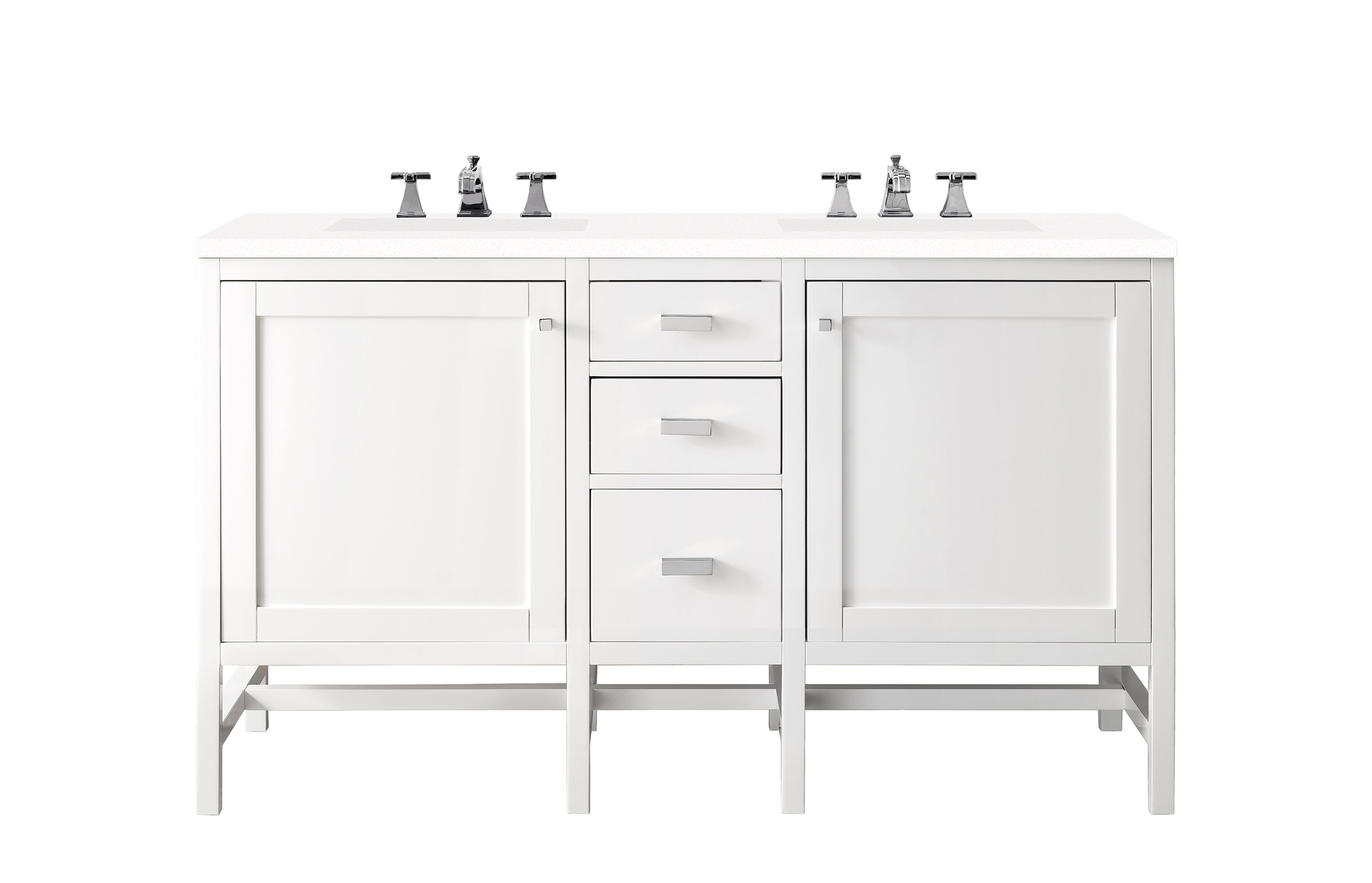 Addison 60 Inch Double Vanity Cabinet with 3CM Classic White Quartz Top - Glossy White Bathroom Vanity for Modern Master Bath & Guest Bathroom Remodel