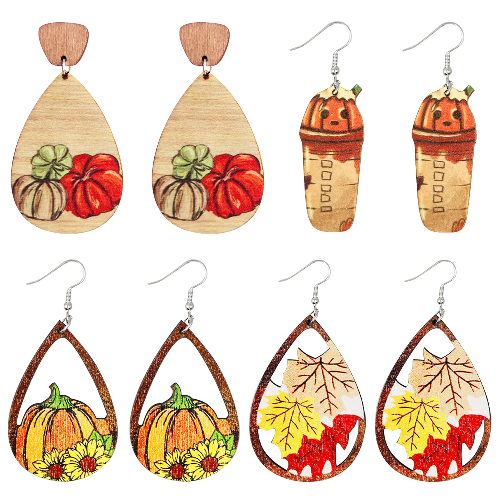 4-7 Pairs Thanksgiving Earrings for Women - Fall Maple Leaf, Candy Corn & Pumpkin Turkey Dangle Earrings - Autumn Jewelry Set for Thanksgiving Gifts (Perfect for Holiday Parties, Family Gatherings & Festive Outfits)