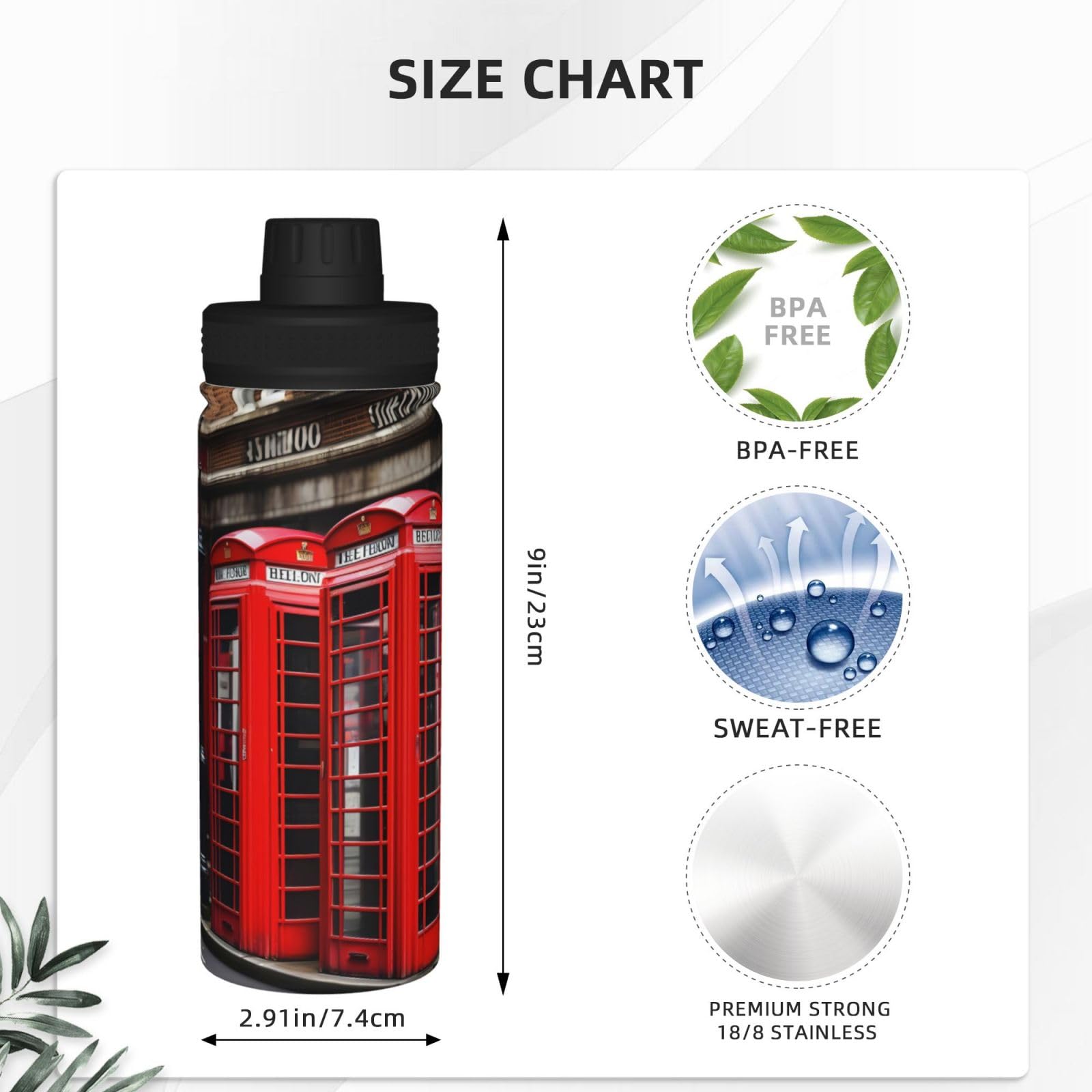 GaxfjRu Insulated Stainless Steel Water Bottle 510ml - Outdoor Sports & Travel Thermos for Hiking, Cycling & Camping - Perfect for London Phone Booth Enthusiasts