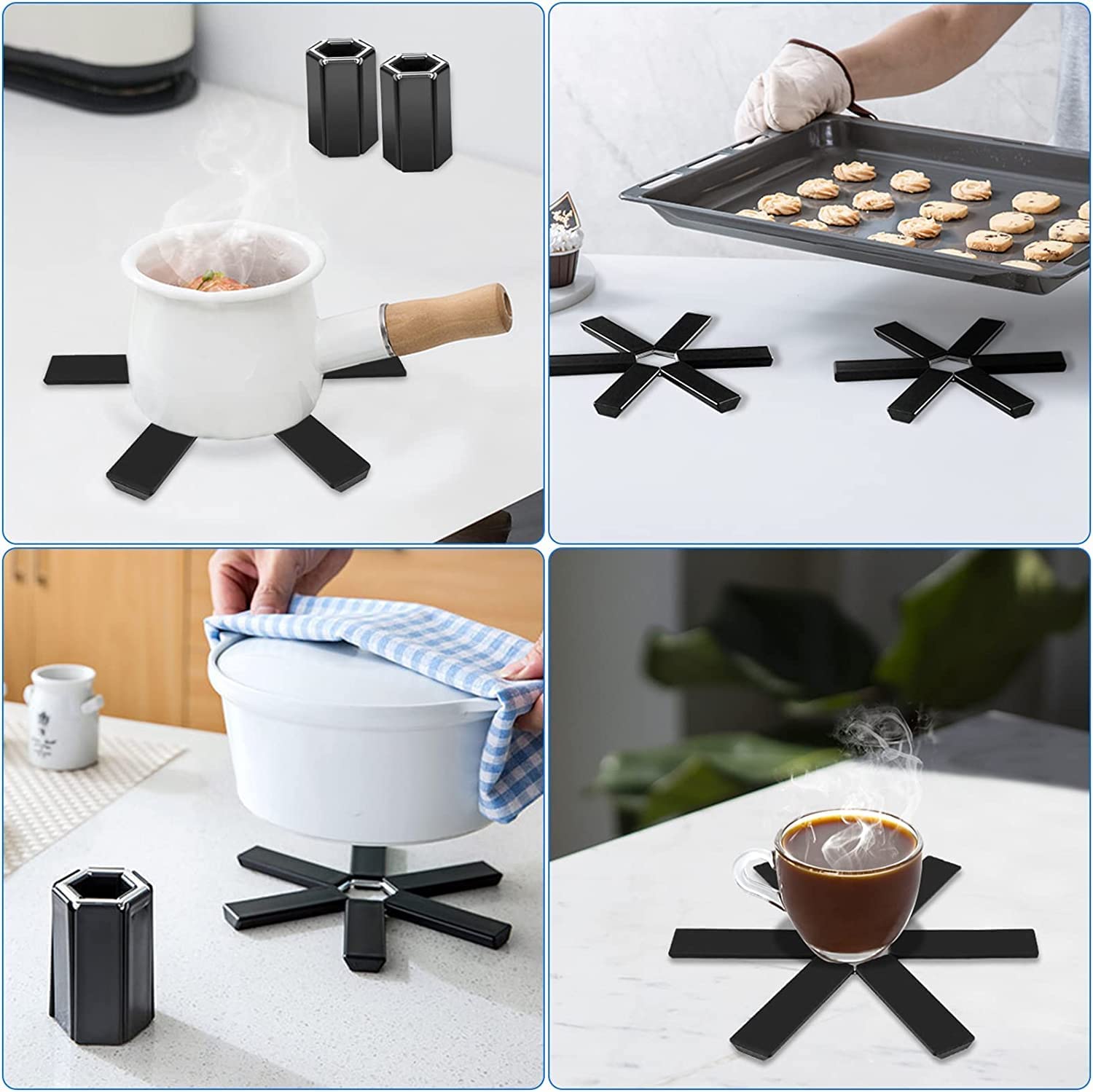 **Cannagenix Expandable Silicone Hot Pot Trivet - Non-Slip Heat Resistant PVC Tableware for Kitchen & Restaurant - Black (2 Pack) - Perfect for Dining Tables, Tea Pots, and Modern Home Decor**