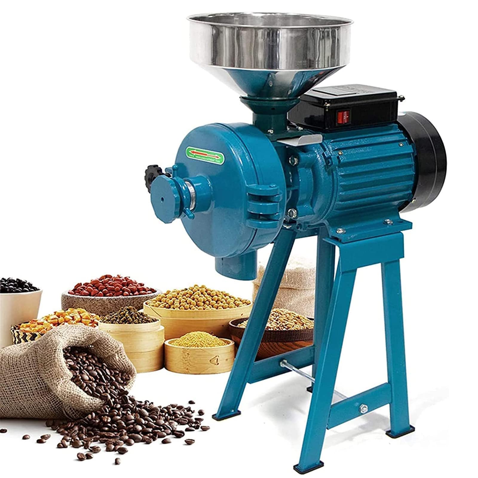 3000W Commercial Electric Grain Mill Grinder - 110V Wet & Dry Cereals Grinder for Corn, Wheat, Coffee & Feed - Heavy Duty Flour Mill with Funnel - Perfect for Bakeries, Farms & Home Kitchens