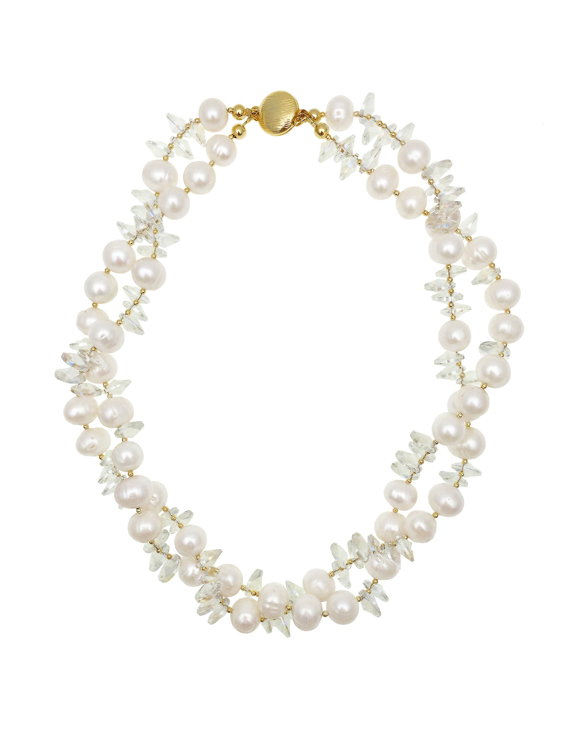 Elegant Freshwater Pearl & Crystal Double Strand Necklace AN070 - Perfect for Weddings, Parties & Special Occasions
