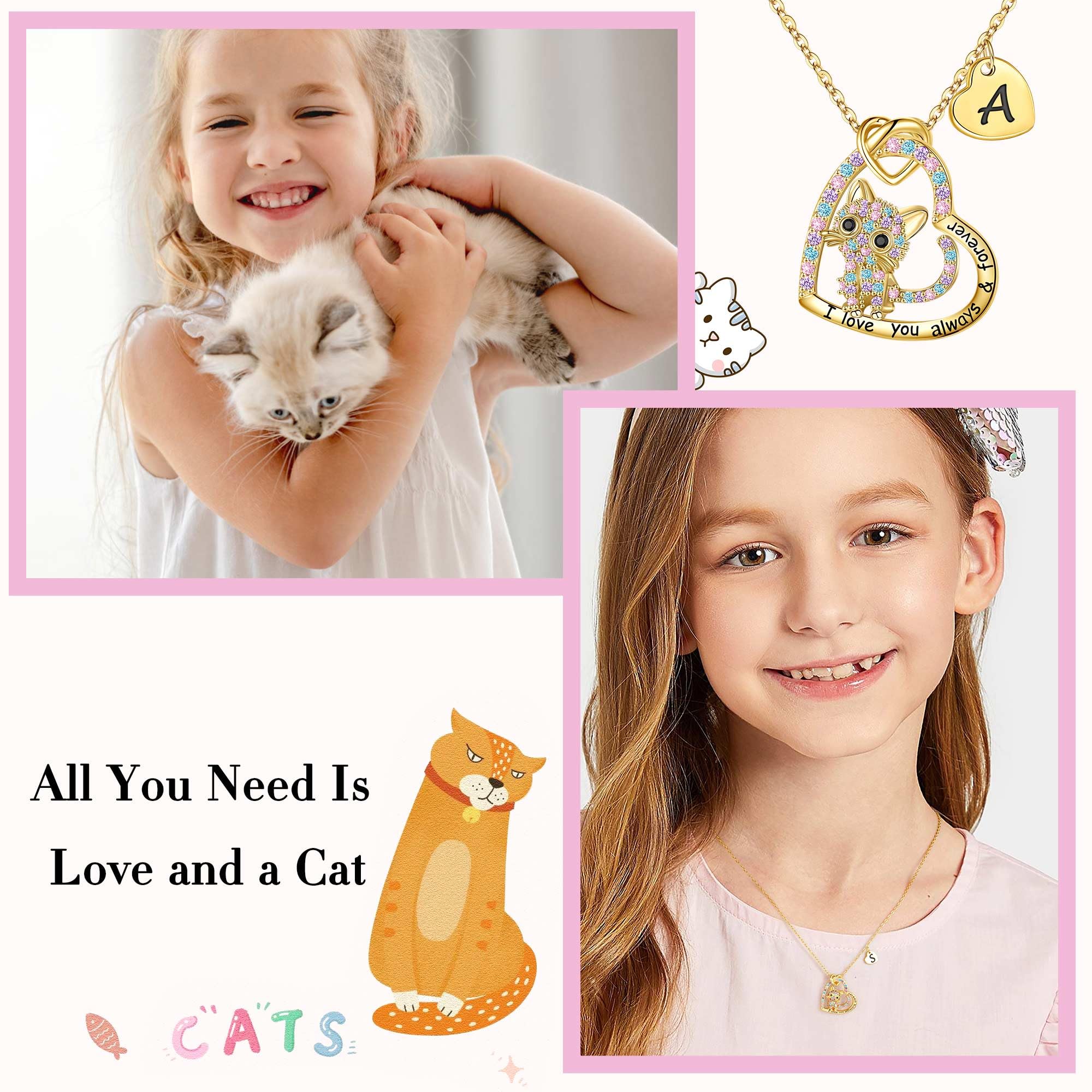 18K Gold Plated CZ Heart Cat Pendant Necklace for Women - Personalized Initial Cat Jewelry, Birthday & Christmas Gift for Cat Lovers - Perfect for Casual Wear, Date Nights & Special Occasions