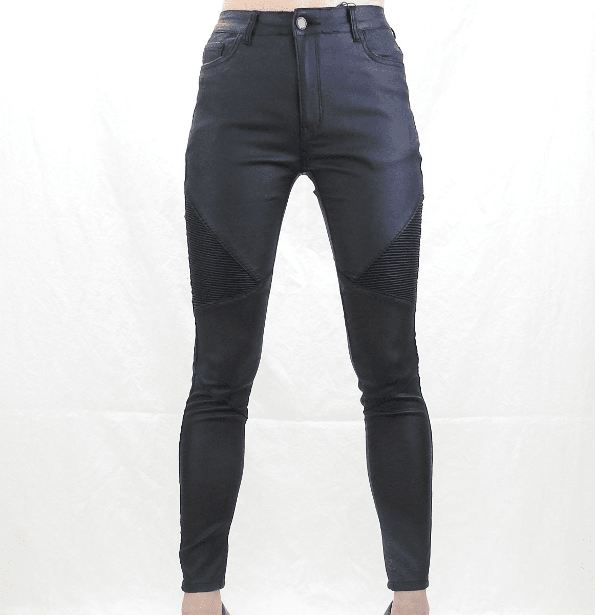 Country Denim Australia Black Ribbed Wax Skinny Jeans for Women - Full Length Stretch Denim Pants for Casual Wear & Night Out