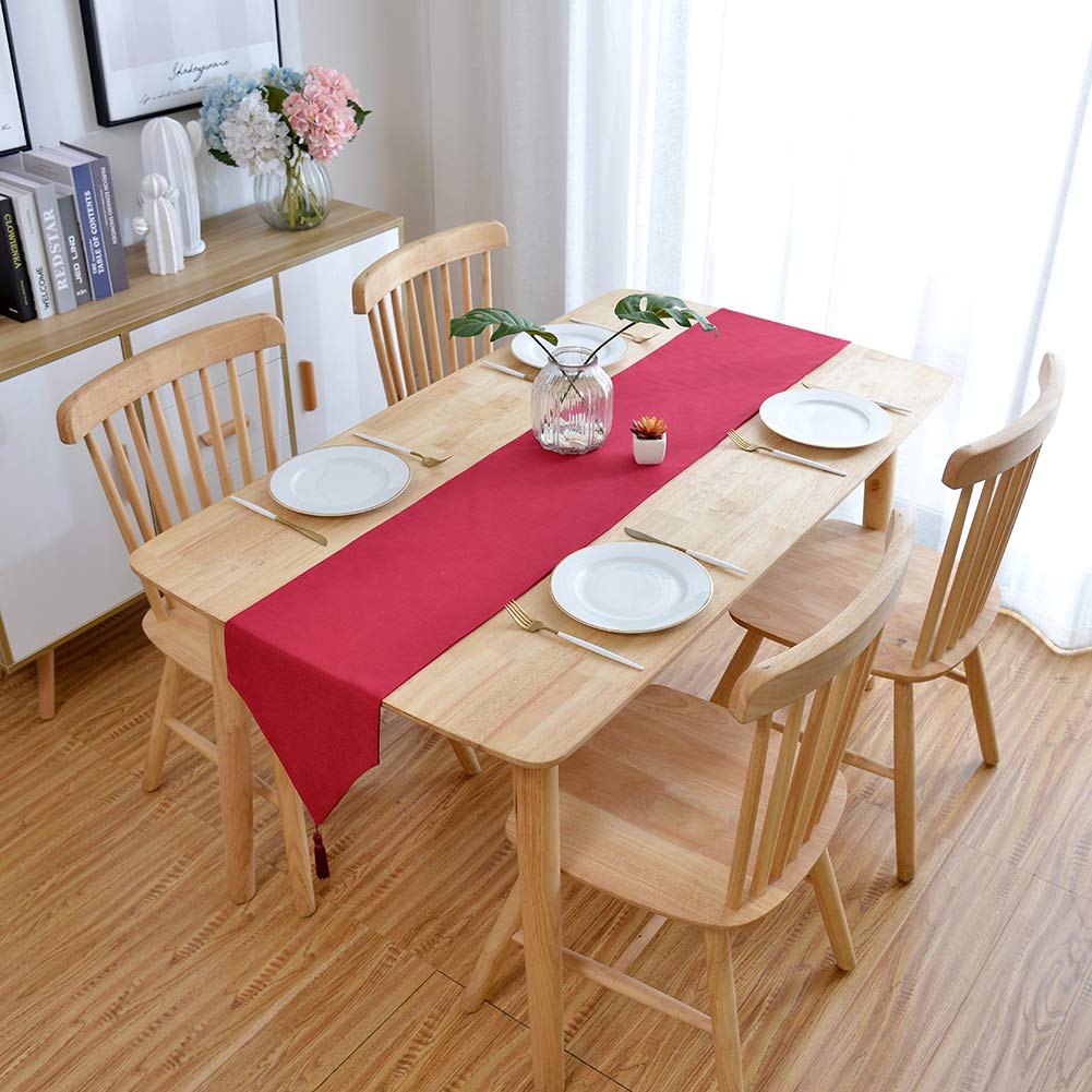 BOYOUTH Modern Style Red Table Runner with Tassels - 13x59 Inch Rectangle Table Cloth for Home, Hotel, Wedding & Party Decor - Elegant Dining Table Cover for Festive Occasions & Everyday Use