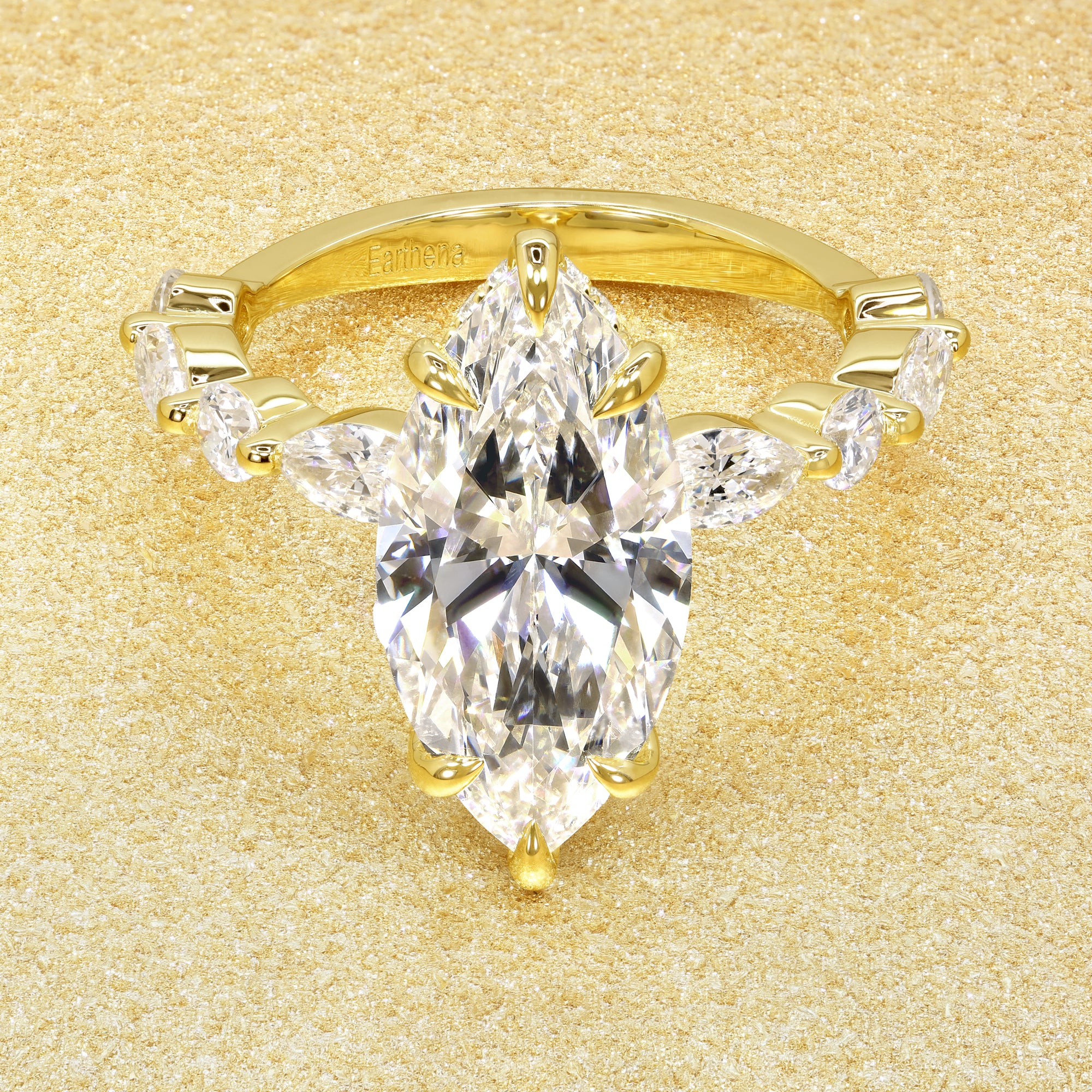 3.08ct Elongated Marquise Cut Lab Grown Diamond Eternity Halo Floating Engagement Ring - Elegant Wedding Band for Brides & Anniversary Gifts