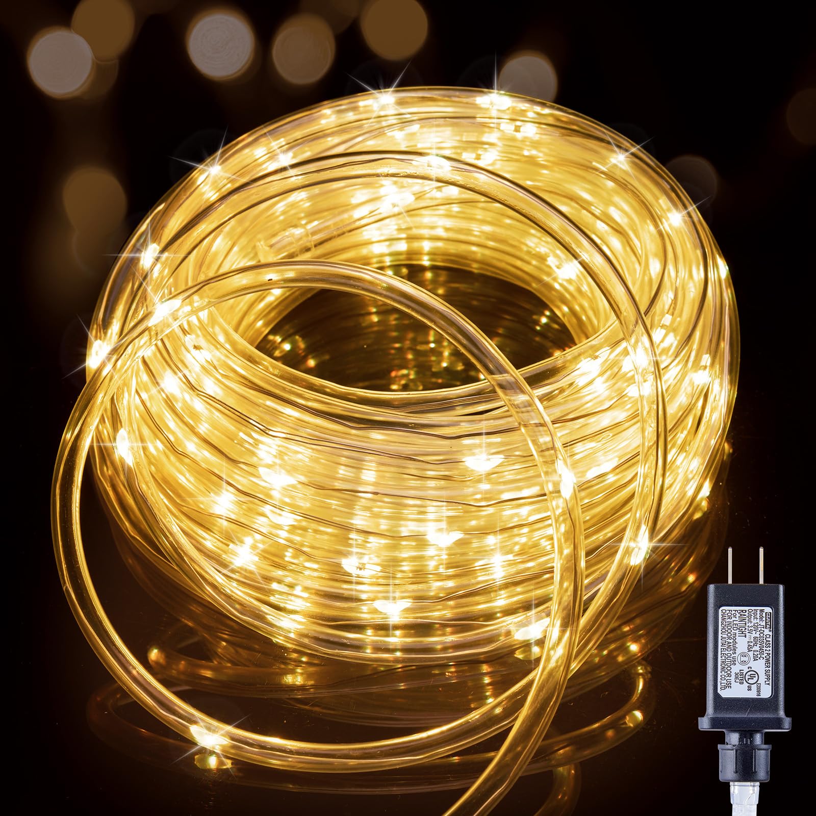 Minetom 33FT Outdoor Rope Lights - 100 LED Waterproof String Lights with Plug for Christmas Decorations | Warm White Twinkle Lights for Indoor Bedroom & Outdoor Garden, Patio, Party