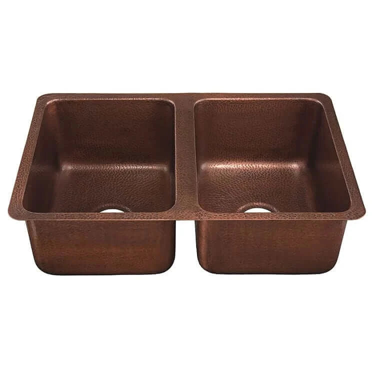 Thompson Villa 30-Inch Hammered Antique Copper Kitchen Sink - KDU 3120AH | Farmhouse Style Drop-In Sink for Rustic & Modern Kitchens