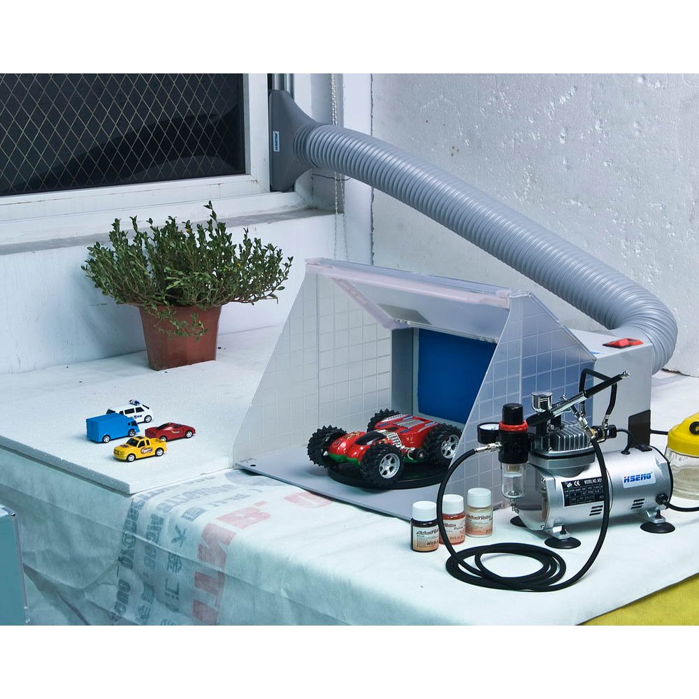 Professional Portable Airbrush Paint Spray Booth Kit with Turntable, 5.6' Hose & 3 LED Lights - Powerful Fan for Toy Model Painting, DIY Crafts, Miniature Art - Perfect for Hobbyists & US Delivery (LED Spray Booth + Hose)