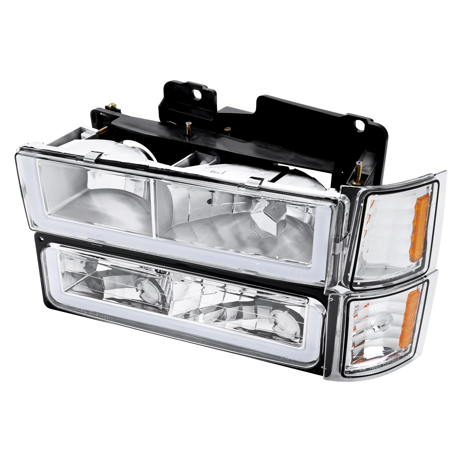 Spec-D Tuning Chrome LED Headlights + Bumper Lights + Corner Lights Kit for 1994-1998 Chevy C10 C/K 1500/2500/3500 Trucks - Left & Right Headlamp Assembly - Upgrade Your Pickup's Style & Visibility for Night Driving