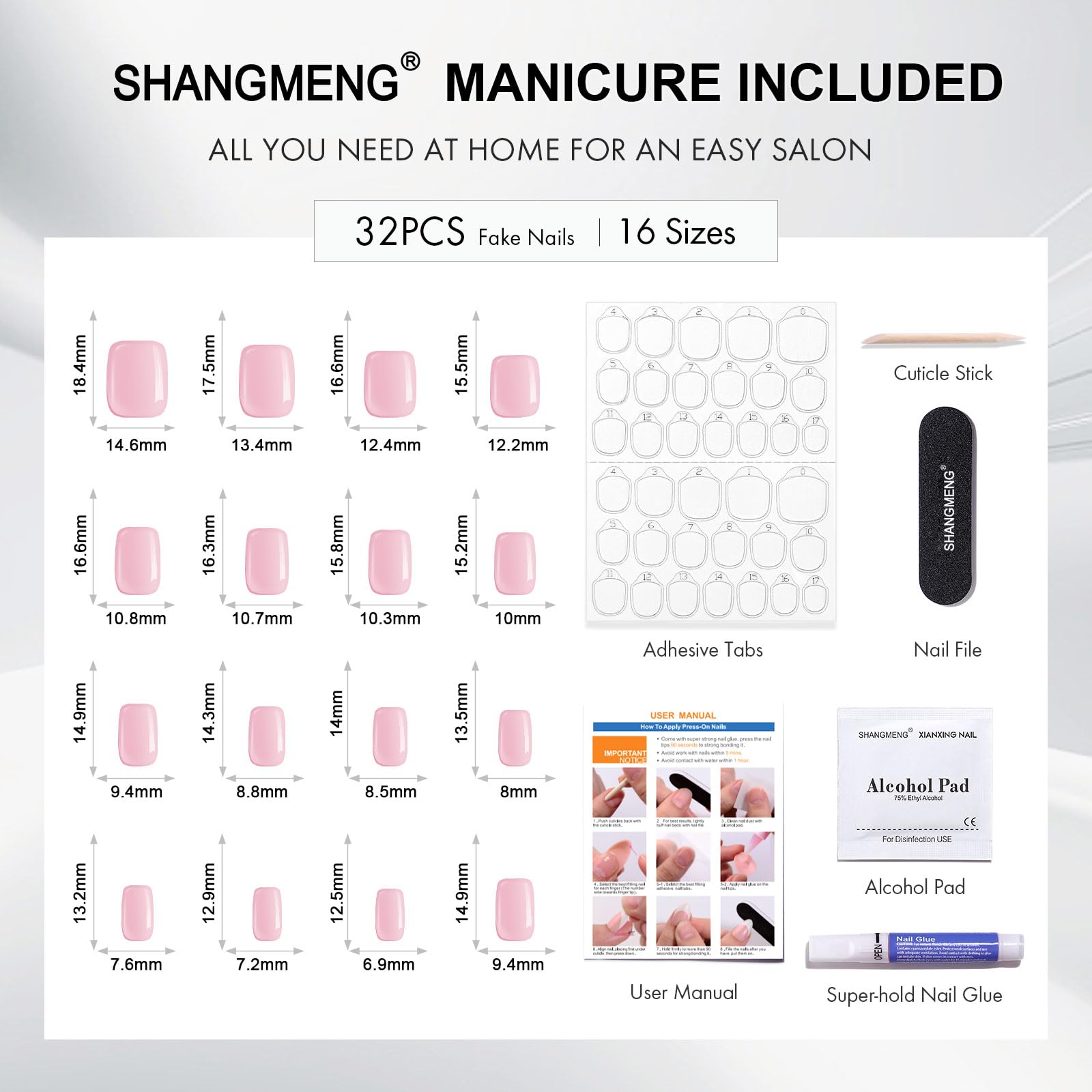 Soft Gel Hot Pink Press on Nails Short - Cat Eye Square Fake Nails for Women | 16 Sizes, 32 Reusable Nails with Glue | Natural Fit & Glossy Finish | Perfect for Parties, Weddings & Daily Wear