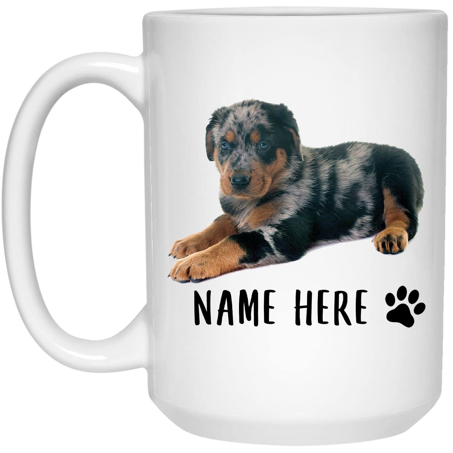 Personalized Custom Name Beauceron Puppy Lying Coffee Mug 15oz Ceramic Cup - Funny Dog Lover Gift for Women & Men, Christmas Birthday Present for Dog Mom Dad - Perfect for Home, Office Use & Gift Giving