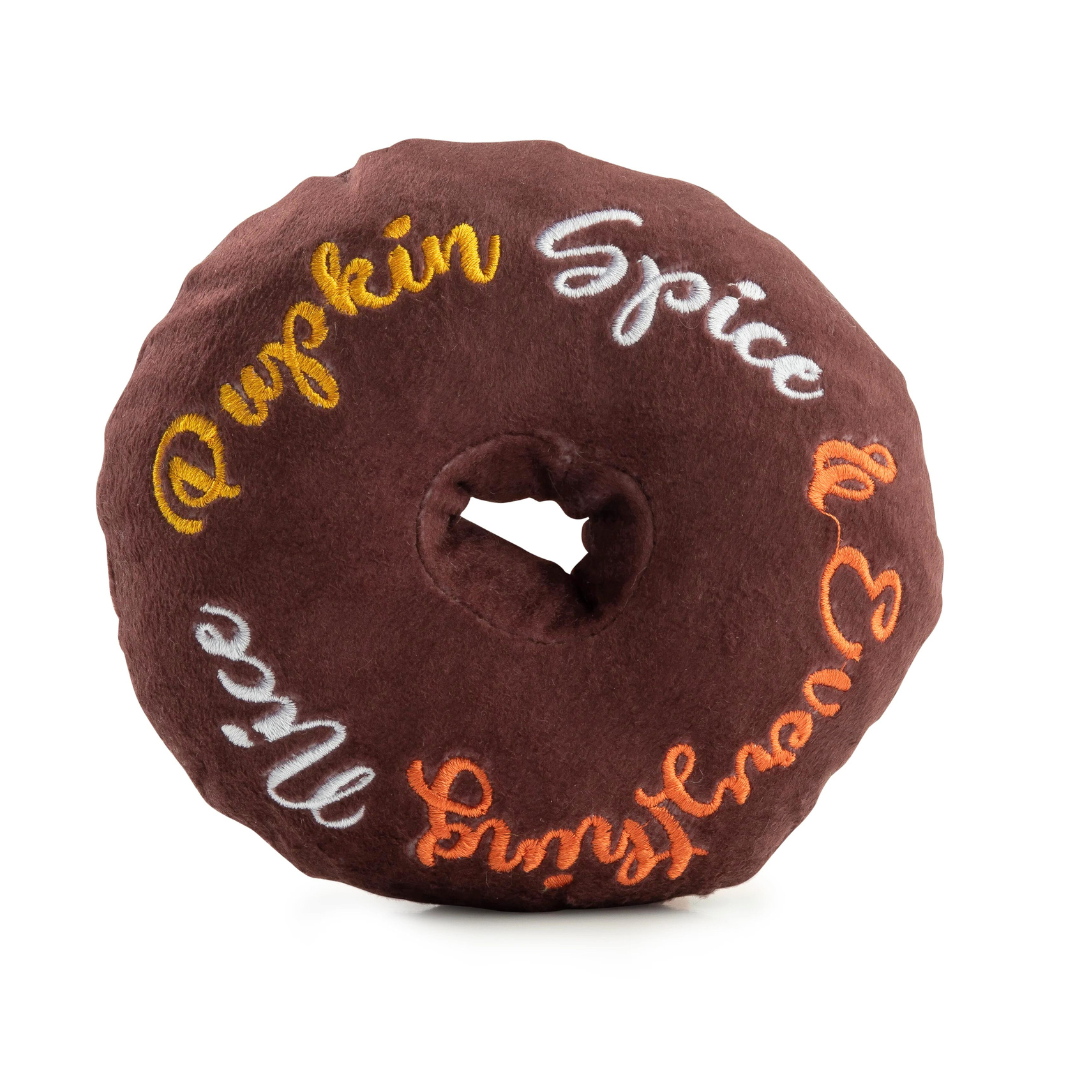 Pumpkin Spice Donut Dog Toy - Chew Resistant Squeaky Plush Toy for Small & Medium Dogs - Perfect for Fall Playtime & Training Treats