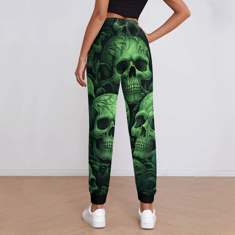 Stylish Green Skulls Print Sweatpants for Men & Women - Comfortable Joggers for Casual Wear, Gym, and Lounge
