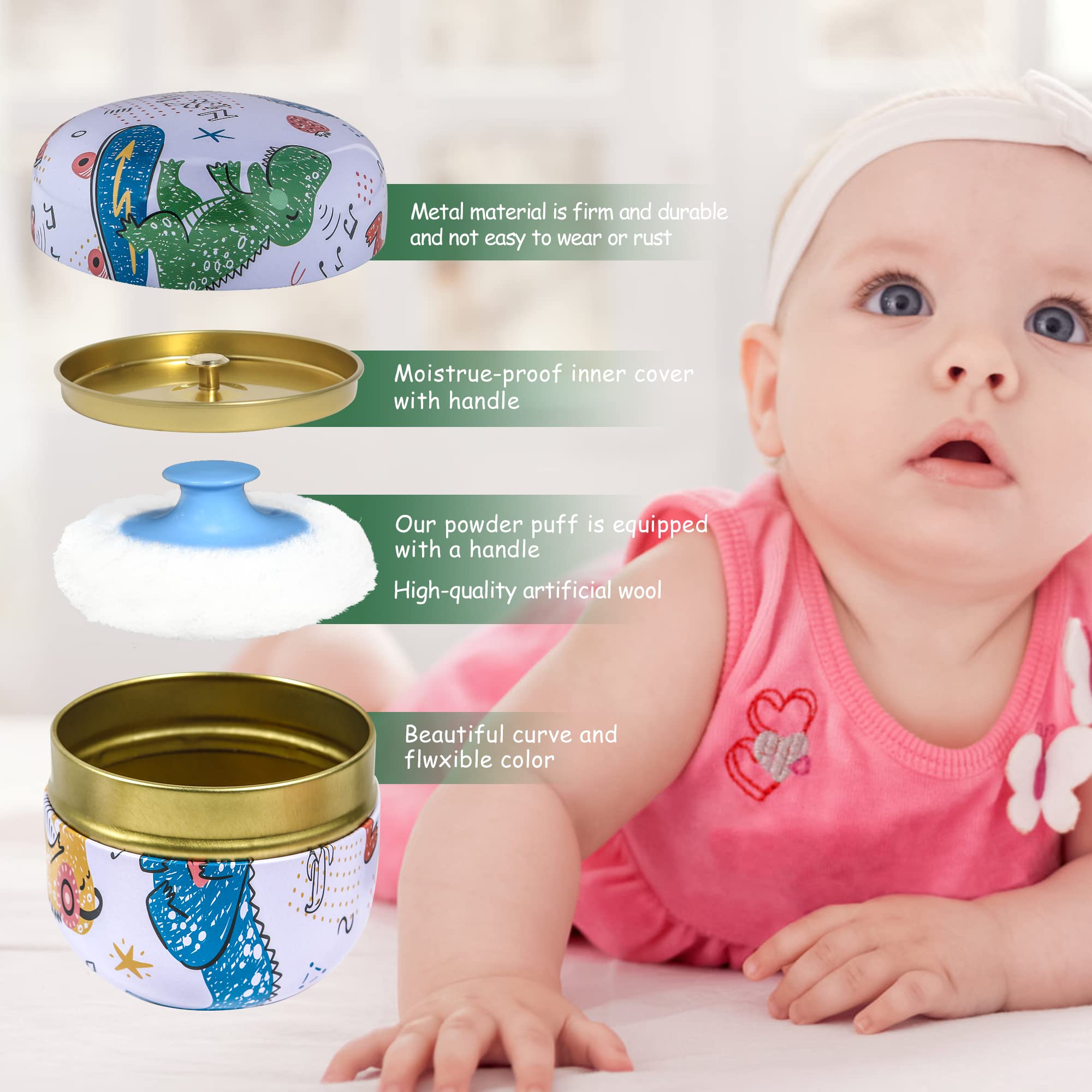 WEMEGA Travel Body Powder Case with Powder Puff - Portable Powder Container for Women & Baby - Compact Tea Box Design - Dinosaur Pattern - Perfect for On-the-Go, Gym, and Diaper Bag Essentials