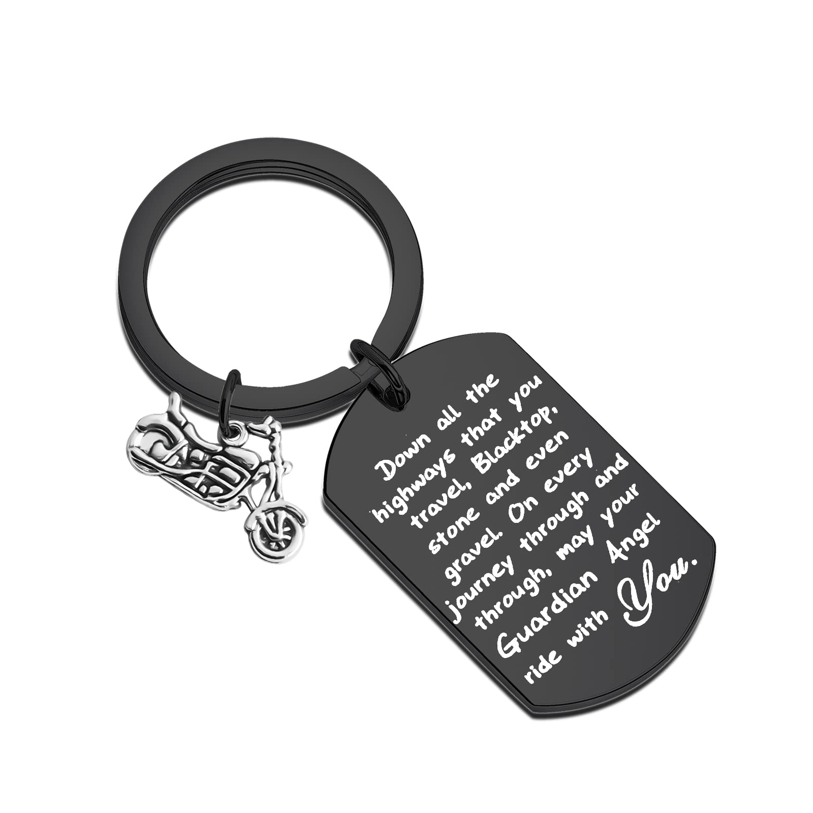 FUSTMW Motorcycle Keychain - Ride Safe Biker Gift with Guardian Angel Charm, Perfect for New Drivers & Motorcycle Enthusiasts - Ideal for Bike Keys, Helmets & Riding Gear Accessories