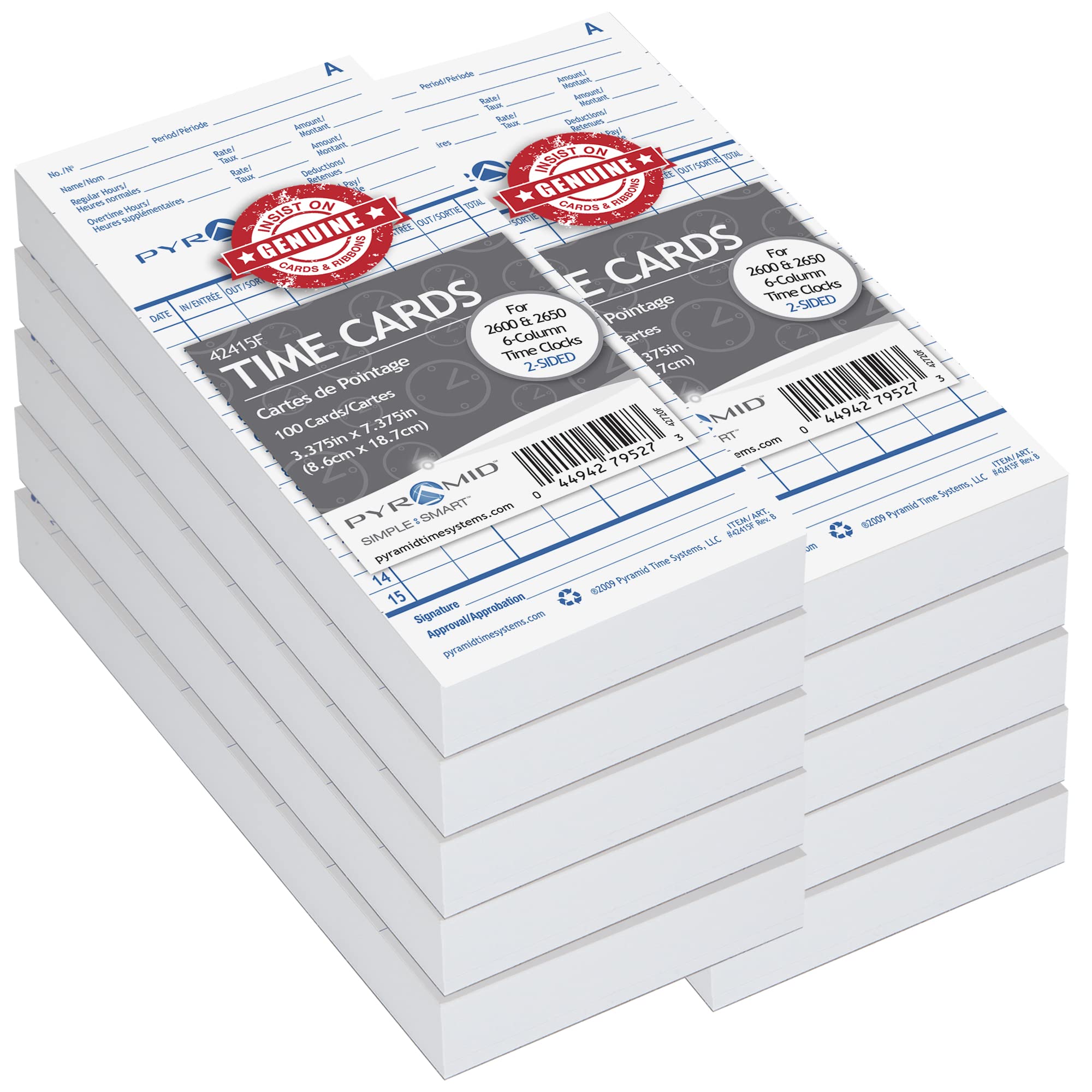 1000 Genuine Pyramid Time Cards 42415FMB for 2600 & 2650 Time Clocks - French Language - Perfect for Employee Time Tracking & Payroll Management in Offices & Workplaces
