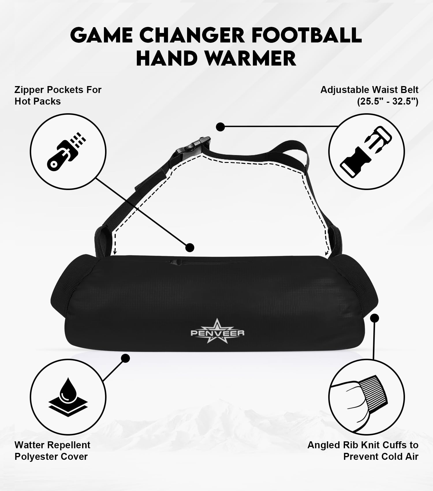 Waterproof Football Hand Warmer Pouch with Zipper Pocket & Adjustable Strap - Youth & Adult Cold Weather Football Gear for Games, Practice & Outdoor Sports