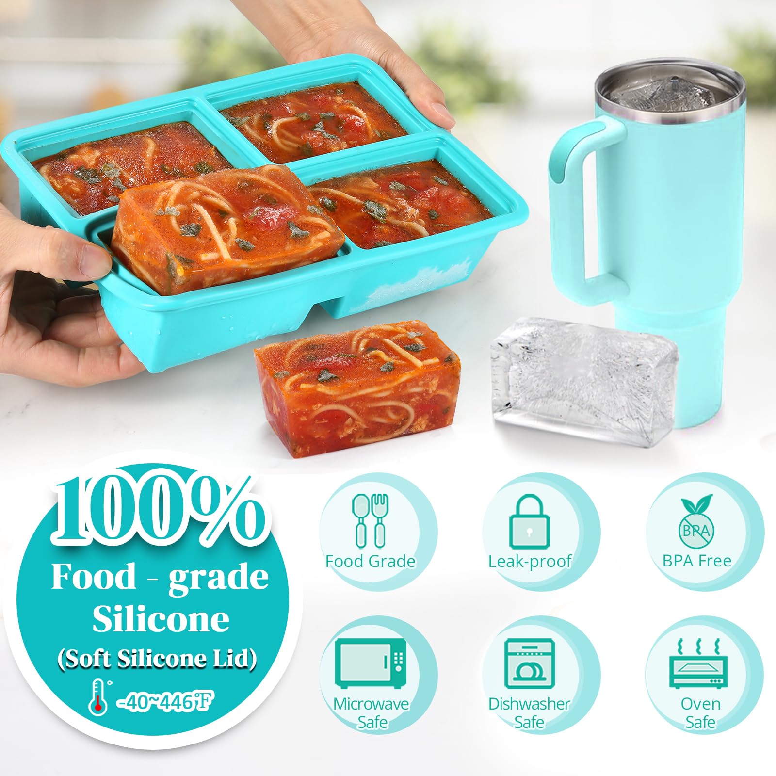 Silicone Freezer Trays with Lid - 1 Cup BPA-Free Soup Freezer Molds for Soup, Sauce, Broth & Leftovers - Reusable Silicone Ice Cube Trays (2 Pack) - Perfect for Meal Prep, Baby Food Storage & Kitchen Organization
