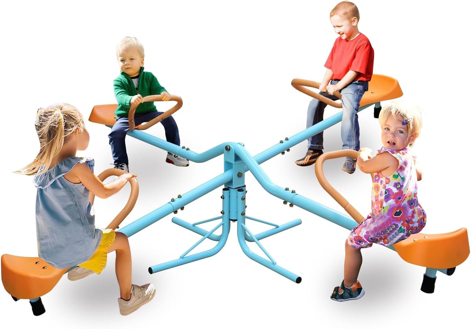 Kids Outdoor Spinning Seesaw - 4 Seat Blue Teeter Totter for Backyard Play, Garden & Park Fun | Durable Toddler Playground Equipment for Ages 3-8