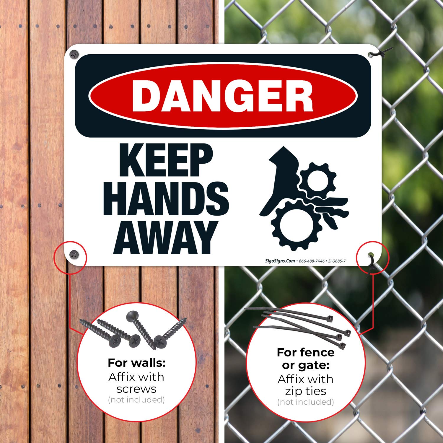 Danger Keep Hands Away Sign - OSHA Compliant 10x7 Inches, Rust-Free .040 Aluminum, Fade Resistant for Indoor & Outdoor Use - Made in USA | Perfect for Factories, Warehouses & Construction Sites
