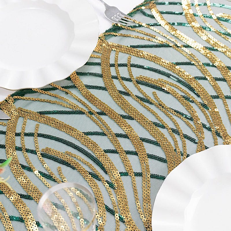 12x108 Inch Mesh Table Runner with Wavy Embroidered Sequins - Elegant Dining Decor for Weddings, Parties & Holiday Celebrations