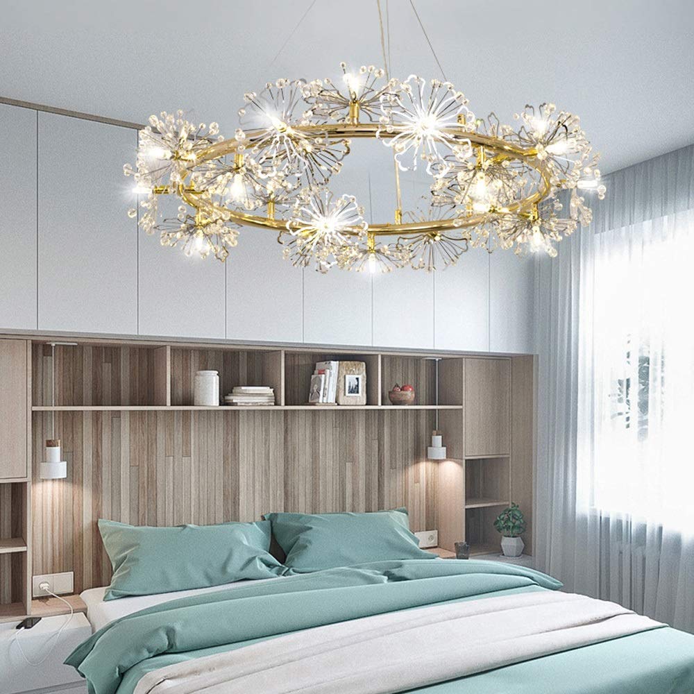 Crystal Chandelier LED Pendant Light - Modern Firework Dandelion Ceiling Fixture for Living Room, Dining Room, Bedroom, Cafe | Nordic Postmodern Design, Energy Efficient Lighting for Home & Commercial Spaces