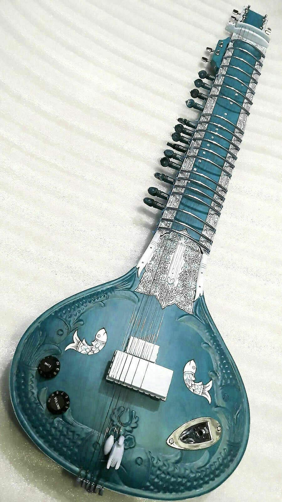 Handmade Electric Sitar - Shri Ravi Shankar Style with Tun Wood Body & Free Strings/Mizrab - Perfect for Indian Classical Music Performances & Studio Recording