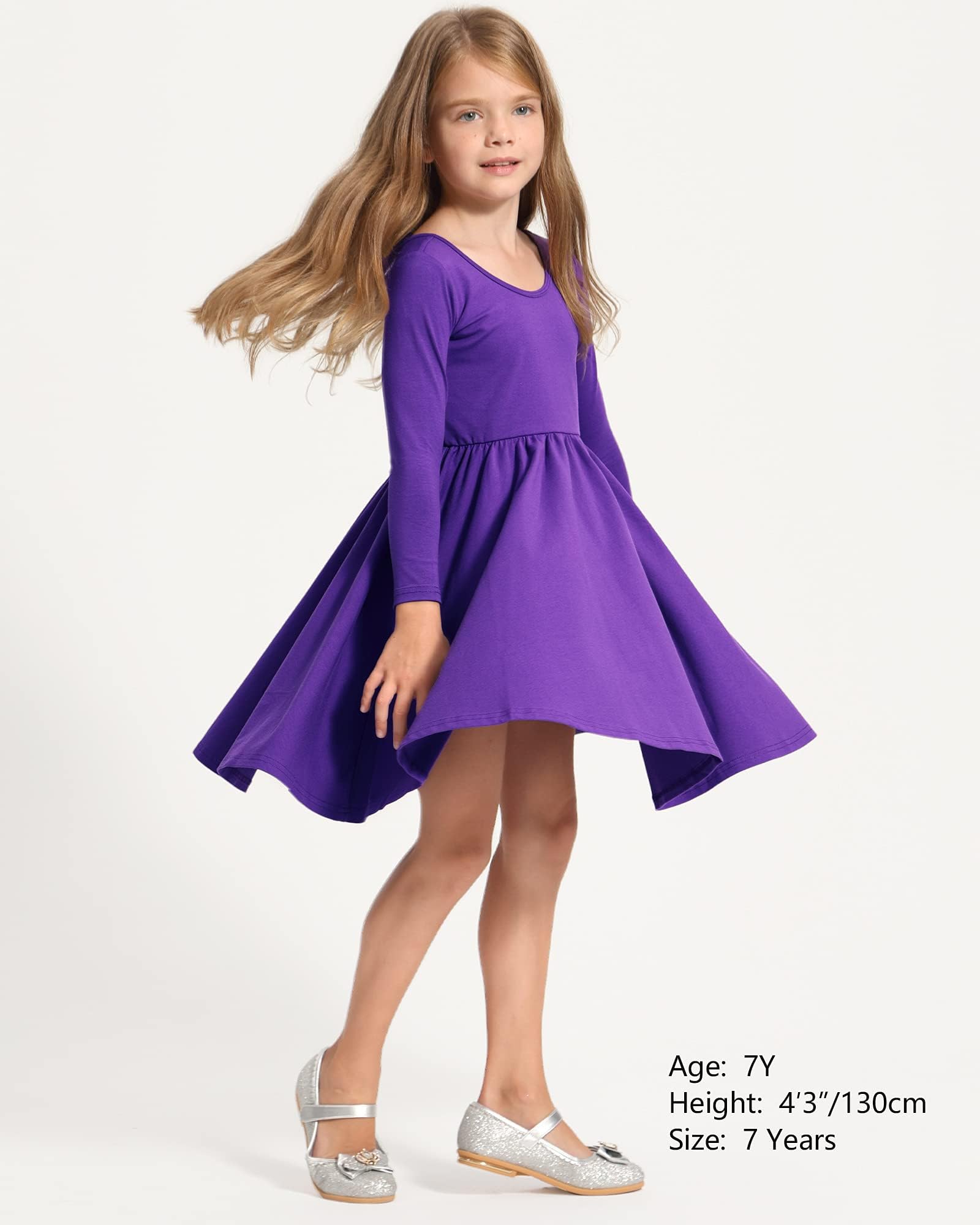 Stelle Girls Long Sleeve Cotton A-Line Dress - White Skater Twirl Toddler Dress for School, Casual Wear & Easter Outfits | Perfect for Playdates, Parties & Special Occasions