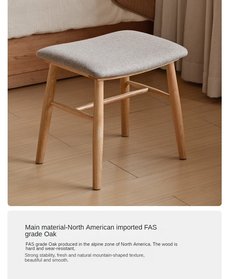 Solid Oak Wood Modern Dressing Stool - Elegant Vanity Seat with Storage for Bedroom & Bathroom | Perfect Makeup Stool, Shoe Bench & Home Decor