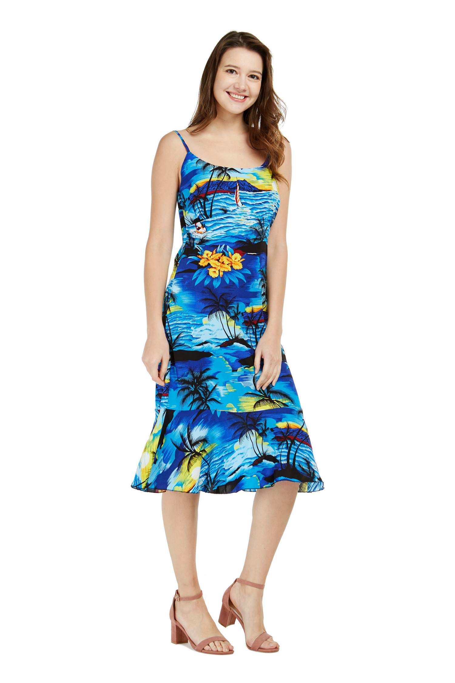 **Hawaiian Mermaid Ruffle Dress for Women - Sunset Blue Tropical Beach Party Dress, Perfect for Vacation, Luau, and Summer Outfits**