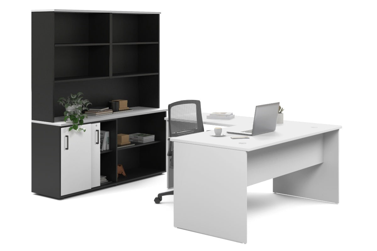 L-Shaped Executive Desk with Uniform Panel & Black Carcass - 1600L x 1600W Office Workstation for Home & Business Use