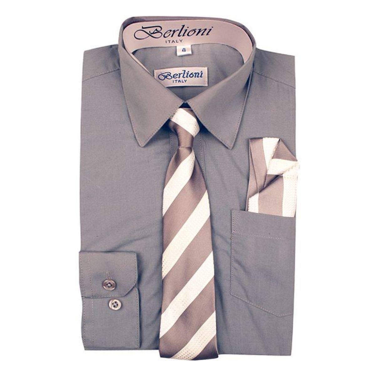 Italian Toddler Boys' Long Sleeve Dress Shirt Set with Tie & Pocket Square - Formal Outfit for Weddings, Parties & Special Occasions