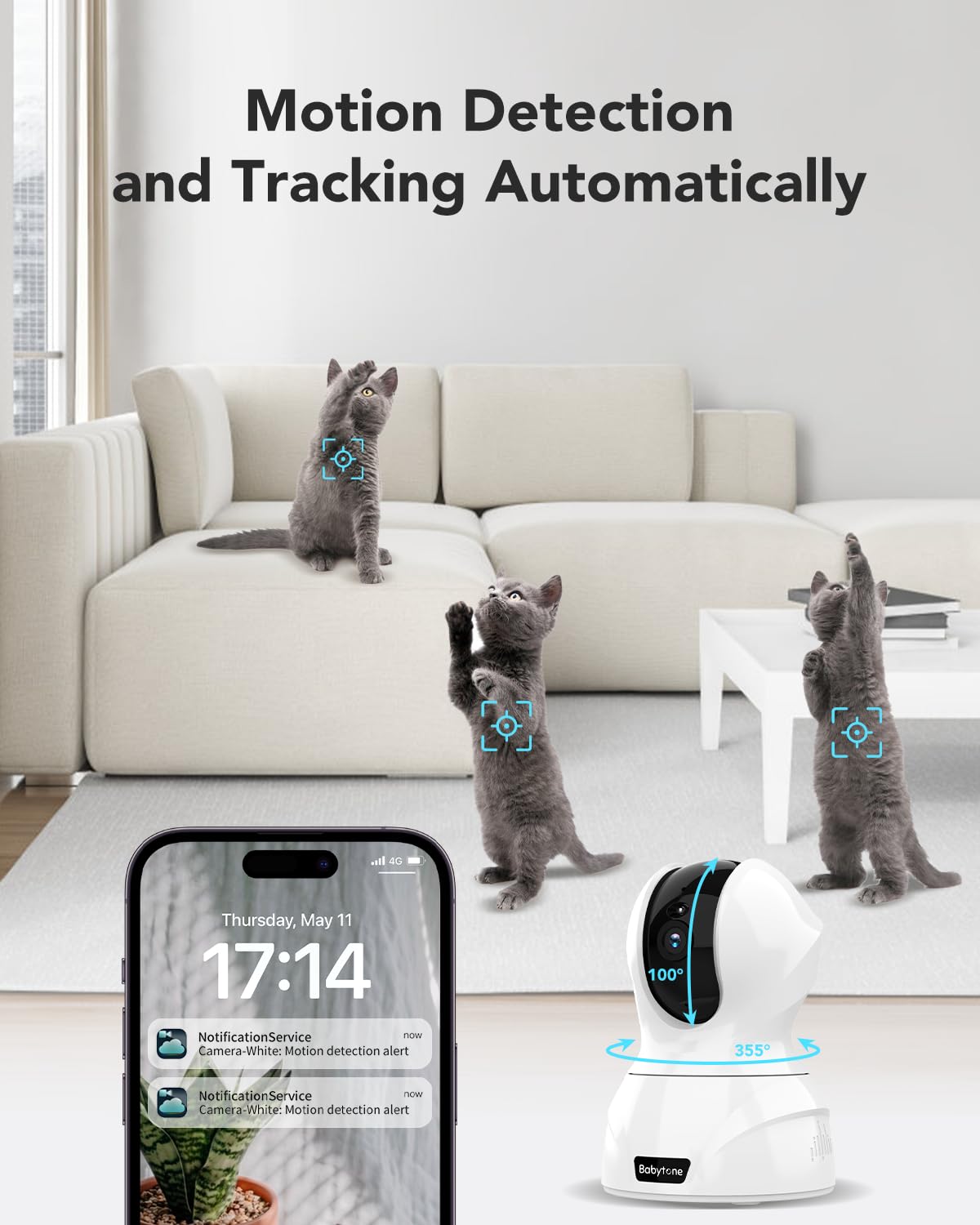 2.4/5GHz 4MP Wireless Indoor Security Camera with Two-Way Audio, Motion Tracking & Alarm - WiFi Pet Camera, Baby Monitor & Nanny Cam - Includes Free 6 Months Cloud Storage & SD Card Support - Perfect for Home Security, Pet Monitoring & Baby Care