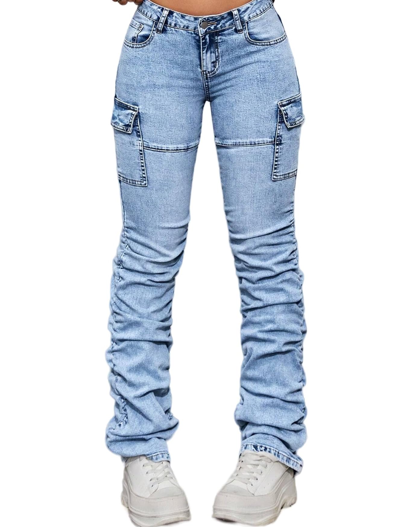 Women's Stacked Jeans - Mid Rise Bootcut Skinny Stretchy Denim Pants for Casual & Work Wear | Comfortable Trousers for Everyday Outfits