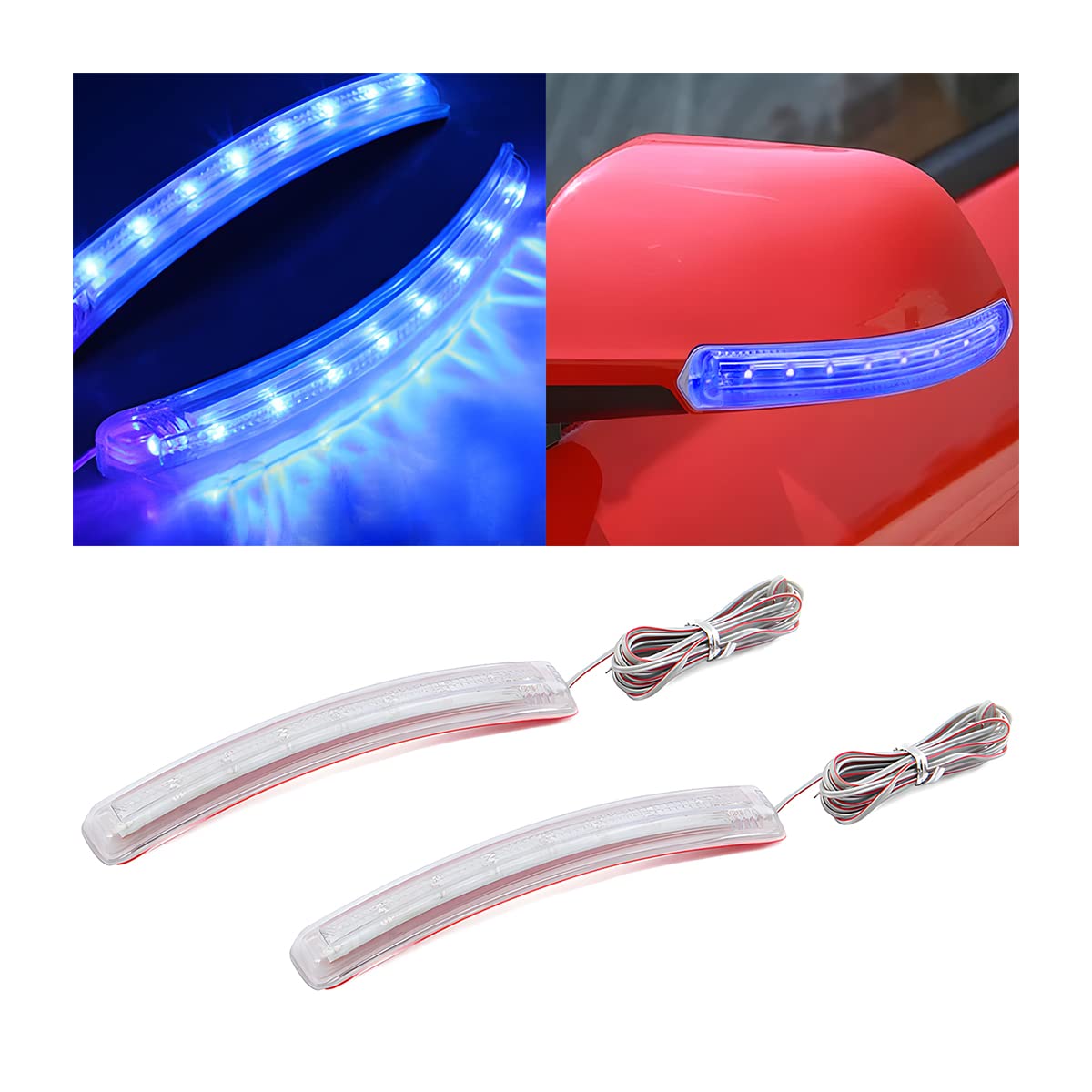 2 Pcs LED Turn Signal Strip Lights - Flexible Switchback Dual-Color Fork Blinkers - Waterproof Adjustable Daytime Running Tail Light Kit (Blue) - Perfect for Motorcycles, ATVs, and Custom Cars