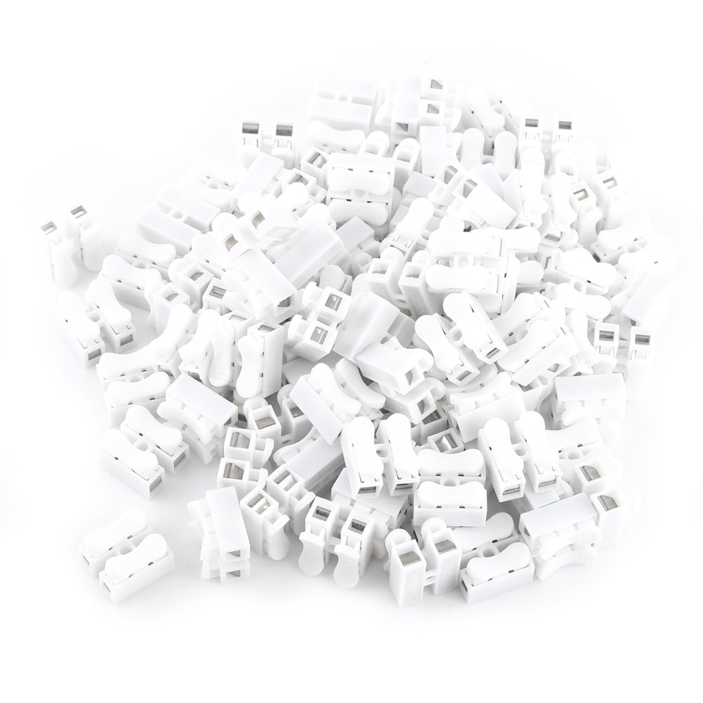 100pcs Spring Clamp Terminal Connectors - 10A 220V 2 Pin Quick Push Wire Connectors, White Spring Clamp Terminal Blocks for Secure Electrical Wiring - Perfect for DIY Projects, Home Appliances, and Automotive Electrical Connections