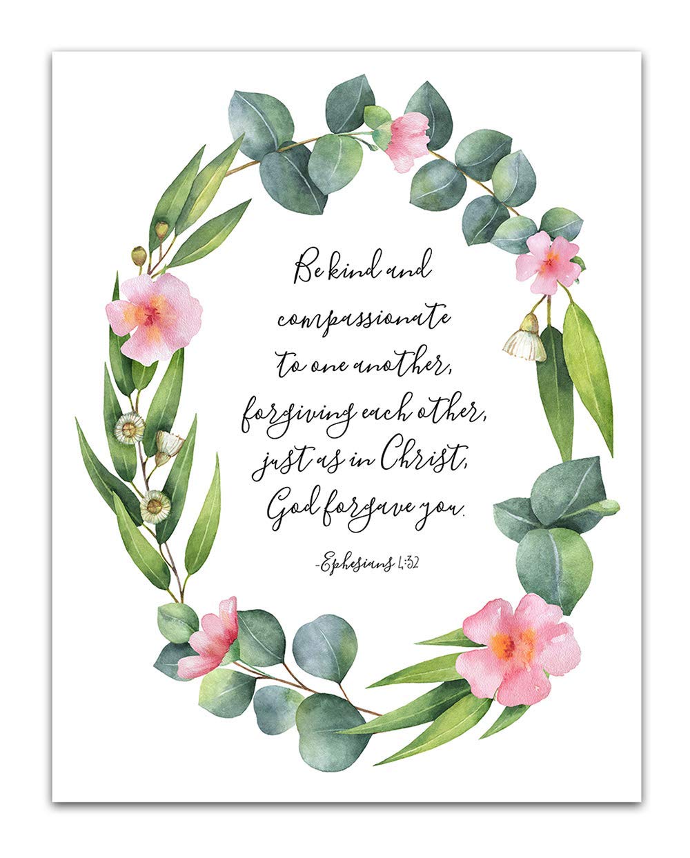 TJ Originals Be Kind & Compassionate Print - Ephesians 4:32 Inspirational Wall Art - Motivational Office Decor, Farmhouse & Living Room Wall Decor for Men, Bedroom Artwork - Perfect for Home, Office & Gift Giving