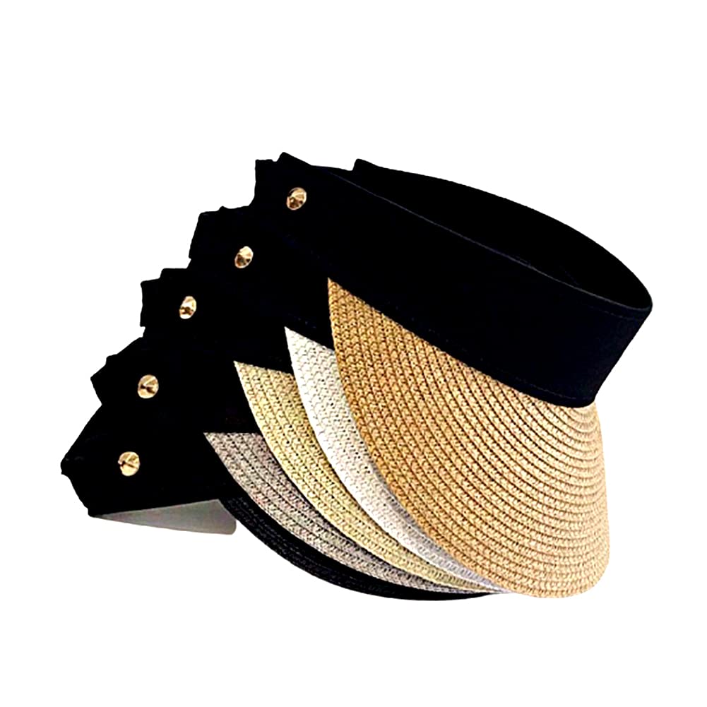 Women's Sun Visor Hat - Adjustable Straw Roll-Up Ponytail Summer Beach Hat, Packable UV Protection Golf Cap for Outdoor Activities, Travel & Sports