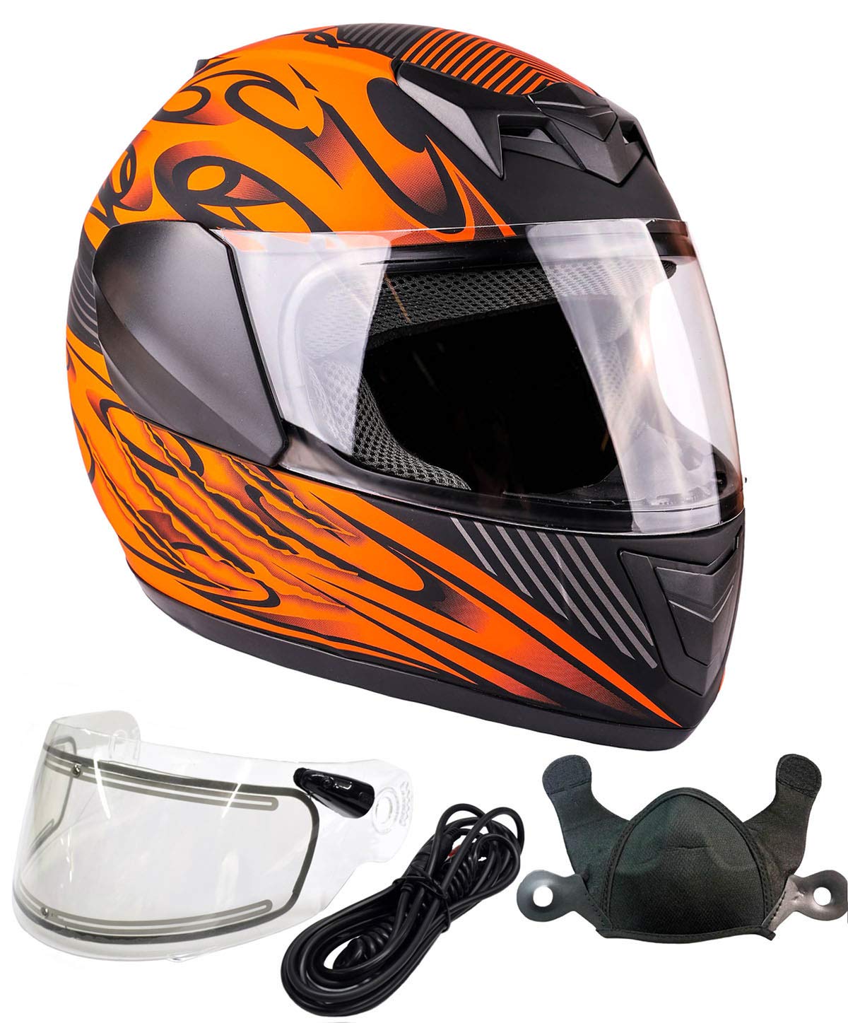 DOT Approved Typhoon Full Face Youth Snowmobile Helmet with Electric Shield - Matte Orange (Large) for Boys & Girls | Perfect for Winter Sports, ATV Riding & Motorcycle Safety
