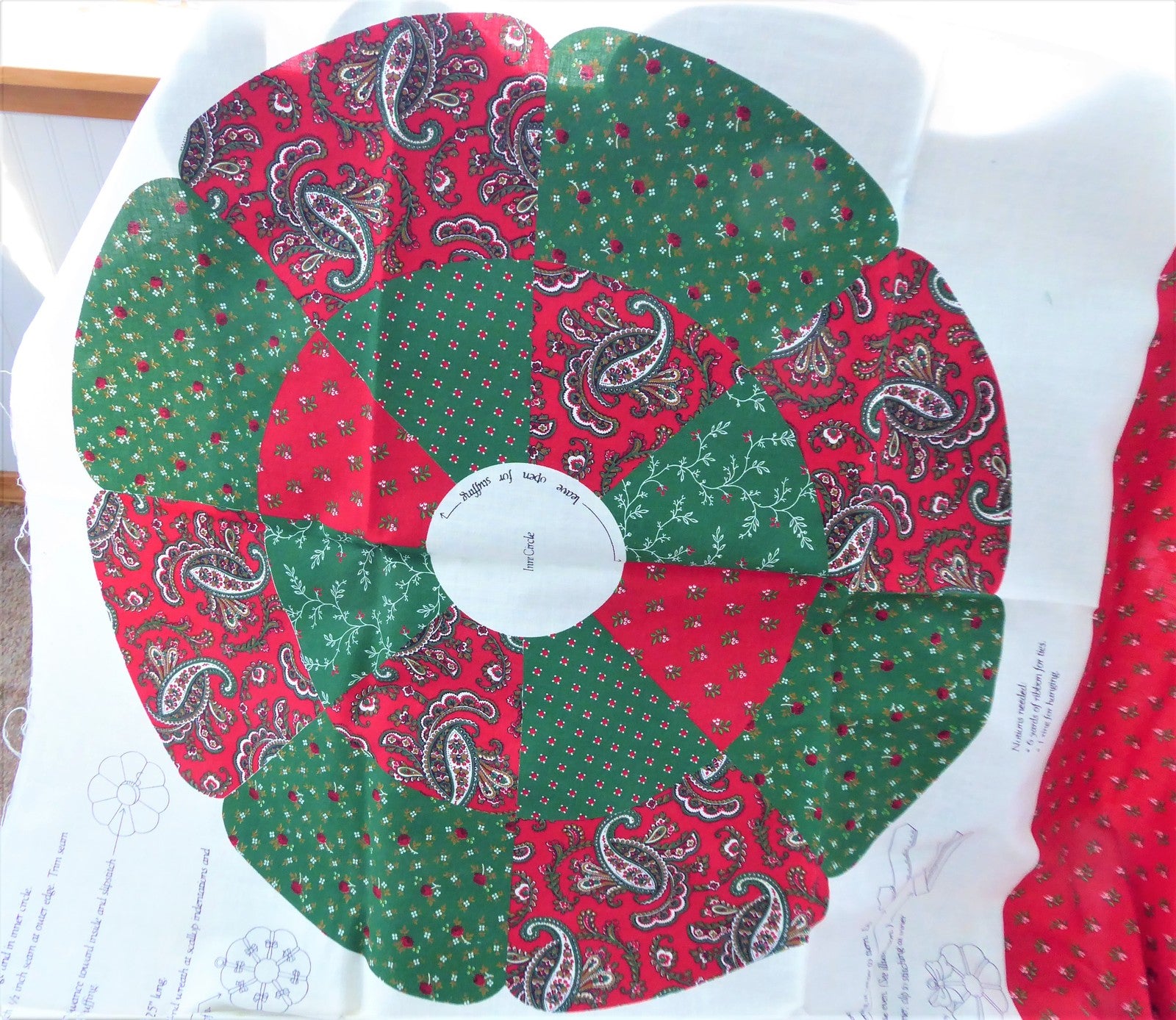 Christmas Fabric Panel - Cut and Sew Wreath Patchwork for DIY Holiday Decorations | Cranston VIP | Perfect for Quilting, Table Runners, and Festive Home Decor