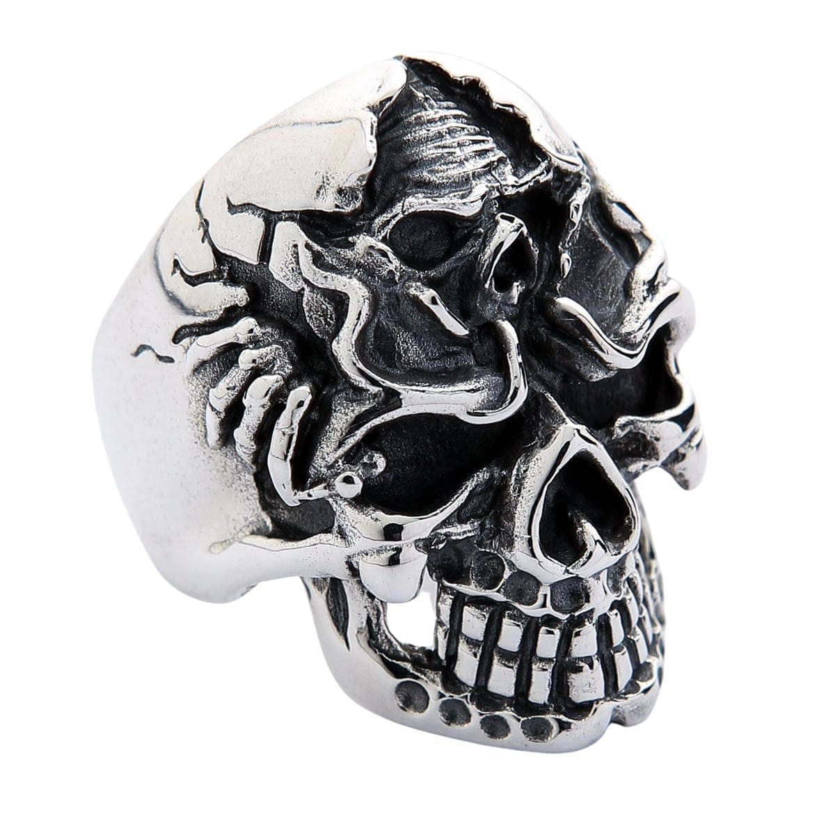 Gothic Devil Sterling Silver Skull Ring for Men & Women - Dark Fashion Jewelry for Halloween, Punk Style & Gothic Outfits